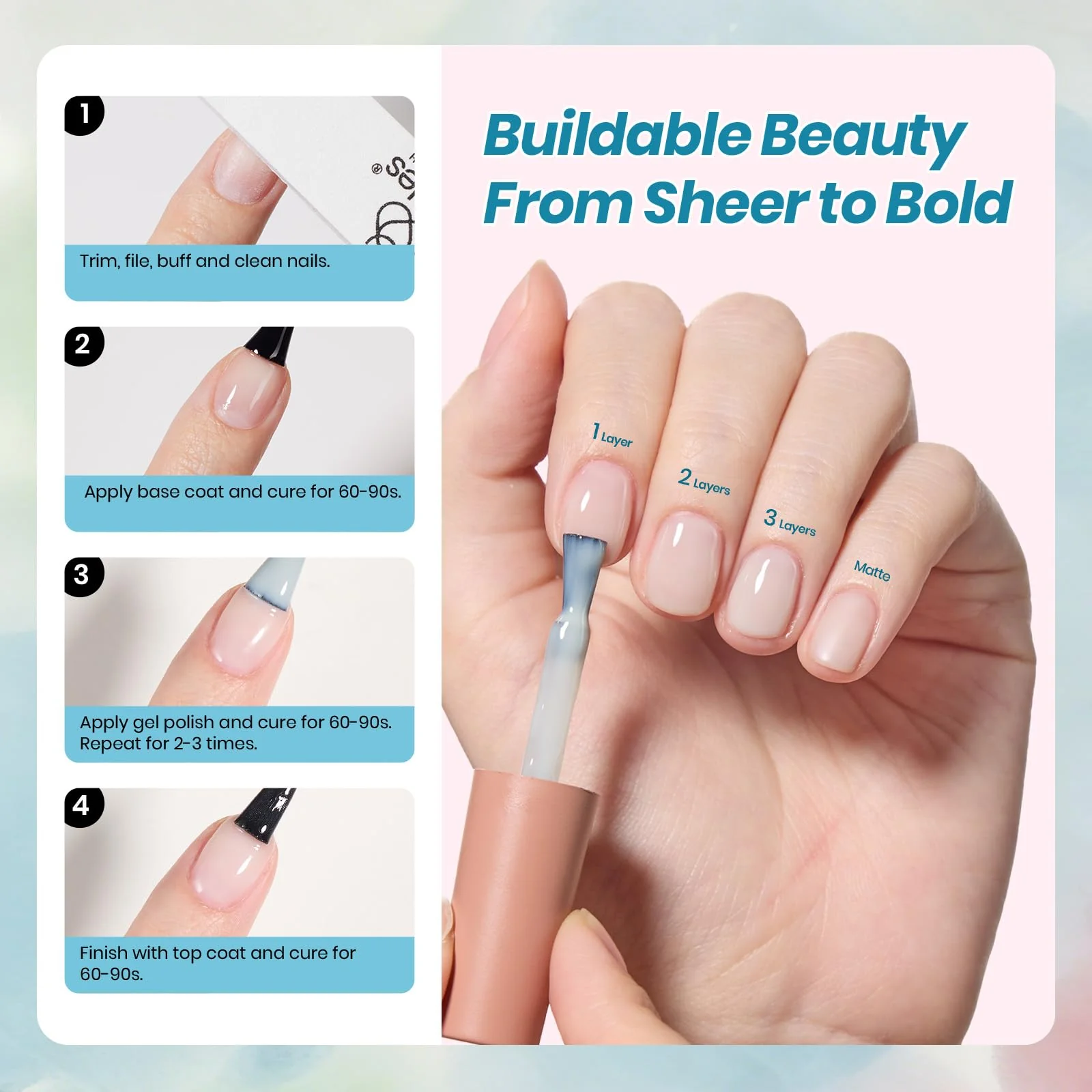 Beetles Juicy Shine Set 6 Colors Jelly Gel Nail Polish Kit Nude Pink Green Blue Summer Nails - Image 5
