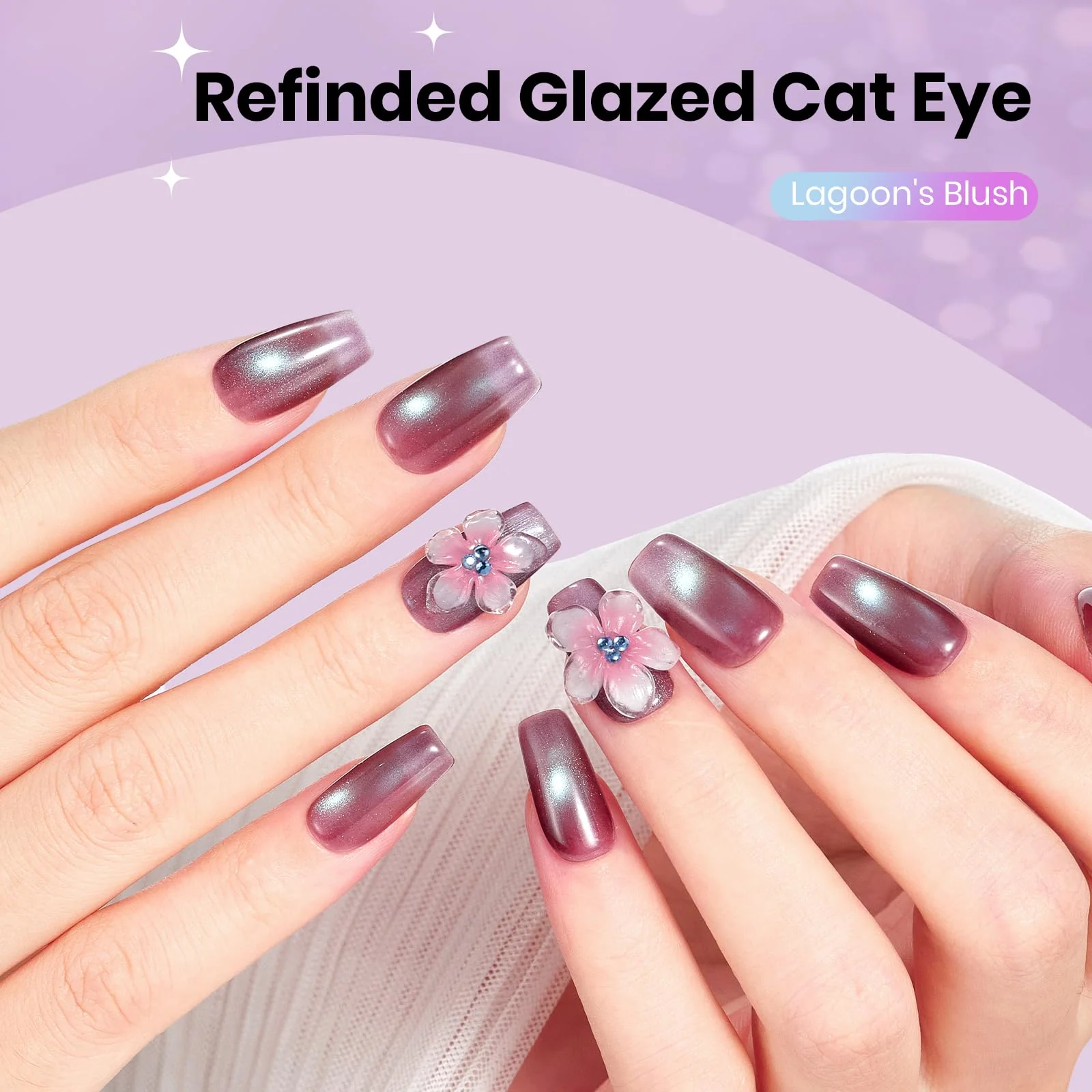 Beetles Lagoon’s Blush Purple Cat Eye Gel Nail Polish 15ML Magnetic Shimmer Effect - Image 5