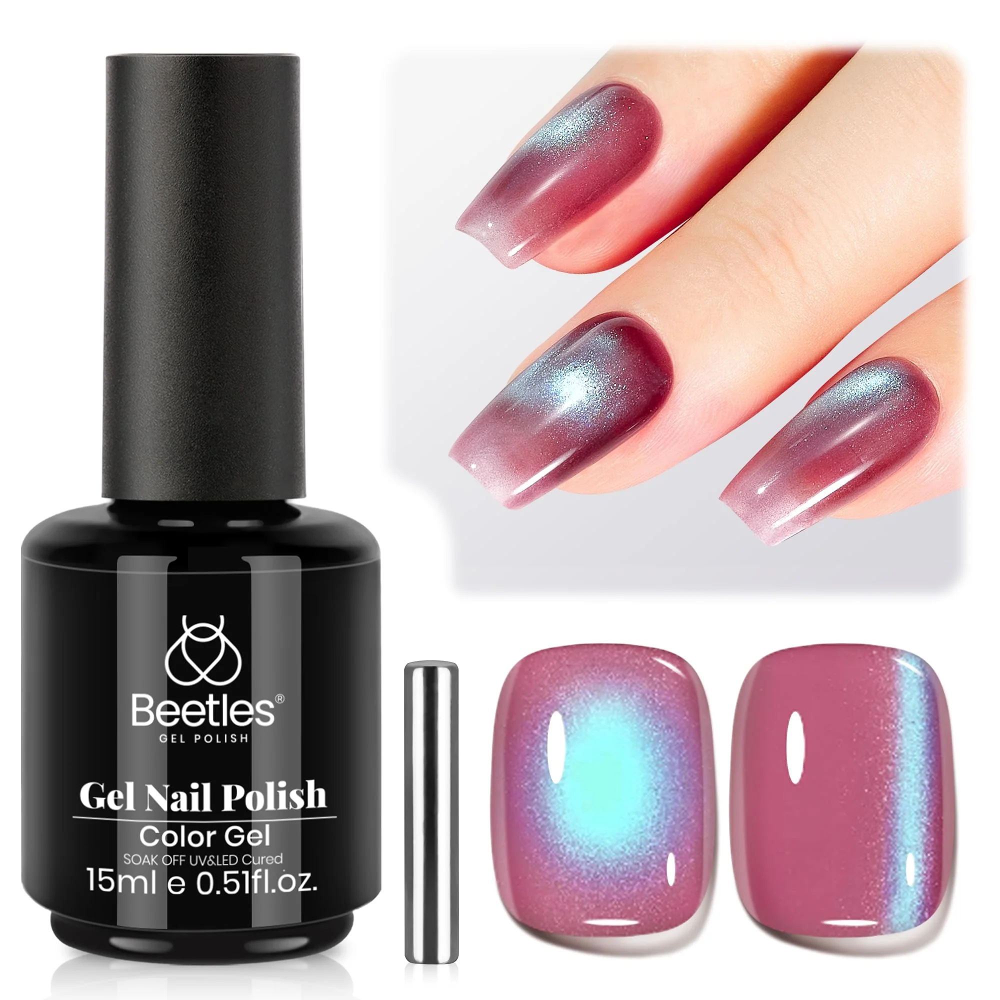 Beetles Lagoon’s Blush Purple Cat Eye Gel Nail Polish 15ML Magnetic Shimmer Effect - Image 7