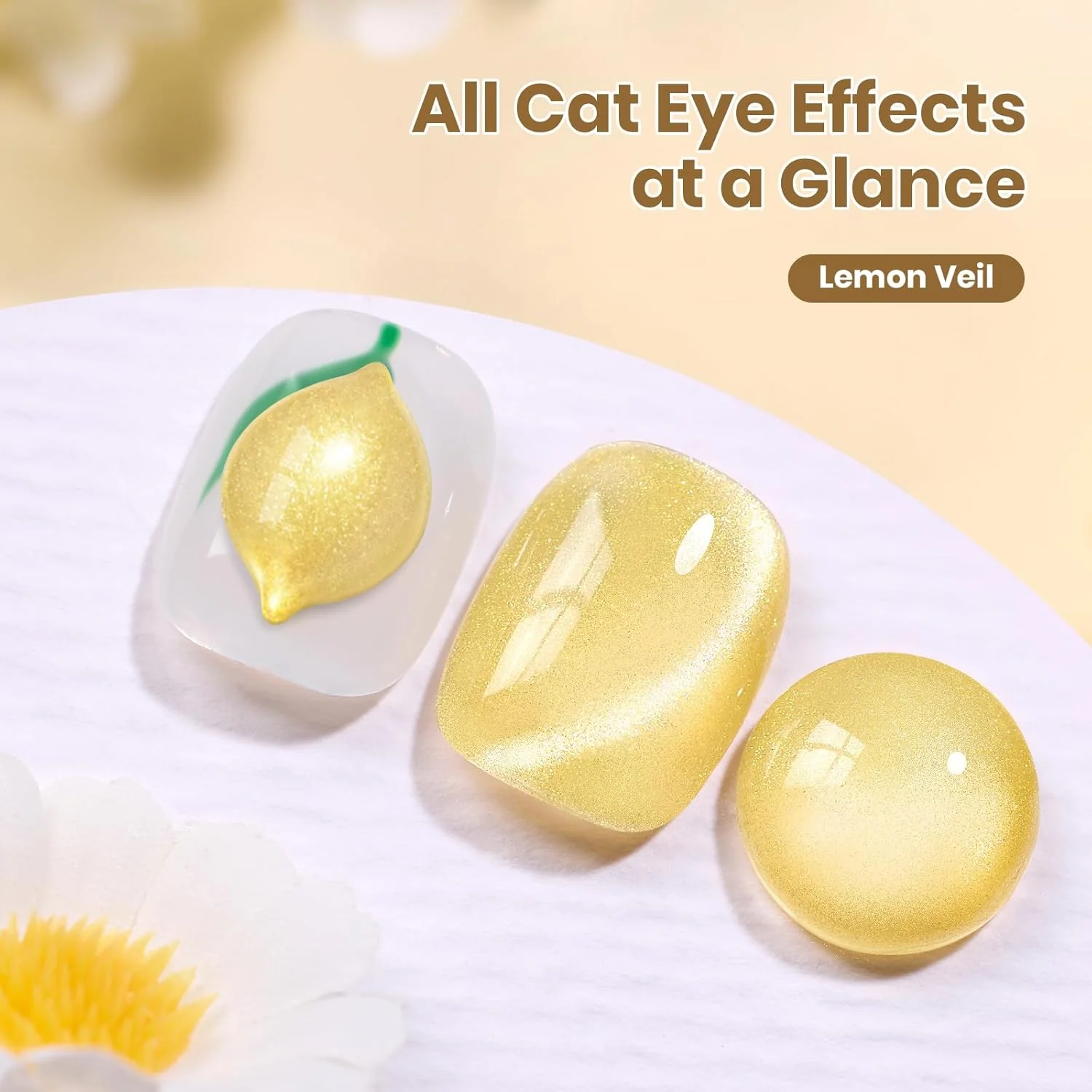 Beetles Lemon Veil Yellow Cat Eye Gel Nail Polish - 15ML Glitte Golden Summer Nails Magnetic Shimmer Effect Soak Off UV Nail Art Design Salon DIY Manicure Gifts for Women - Image 5