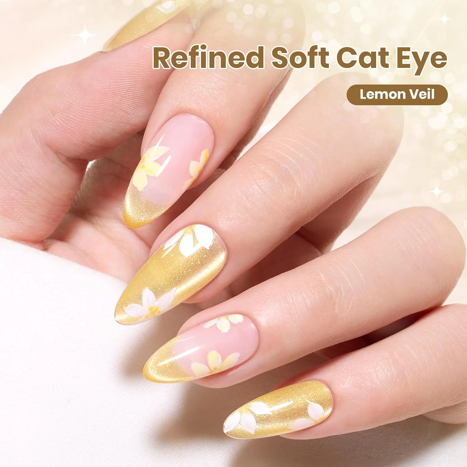 Beetles Lemon Veil Yellow Cat Eye Gel Nail Polish - 15ML Glitte Golden Summer Nails Magnetic Shimmer Effect Soak Off UV Nail Art Design Salon DIY Manicure Gifts for Women - Image 6