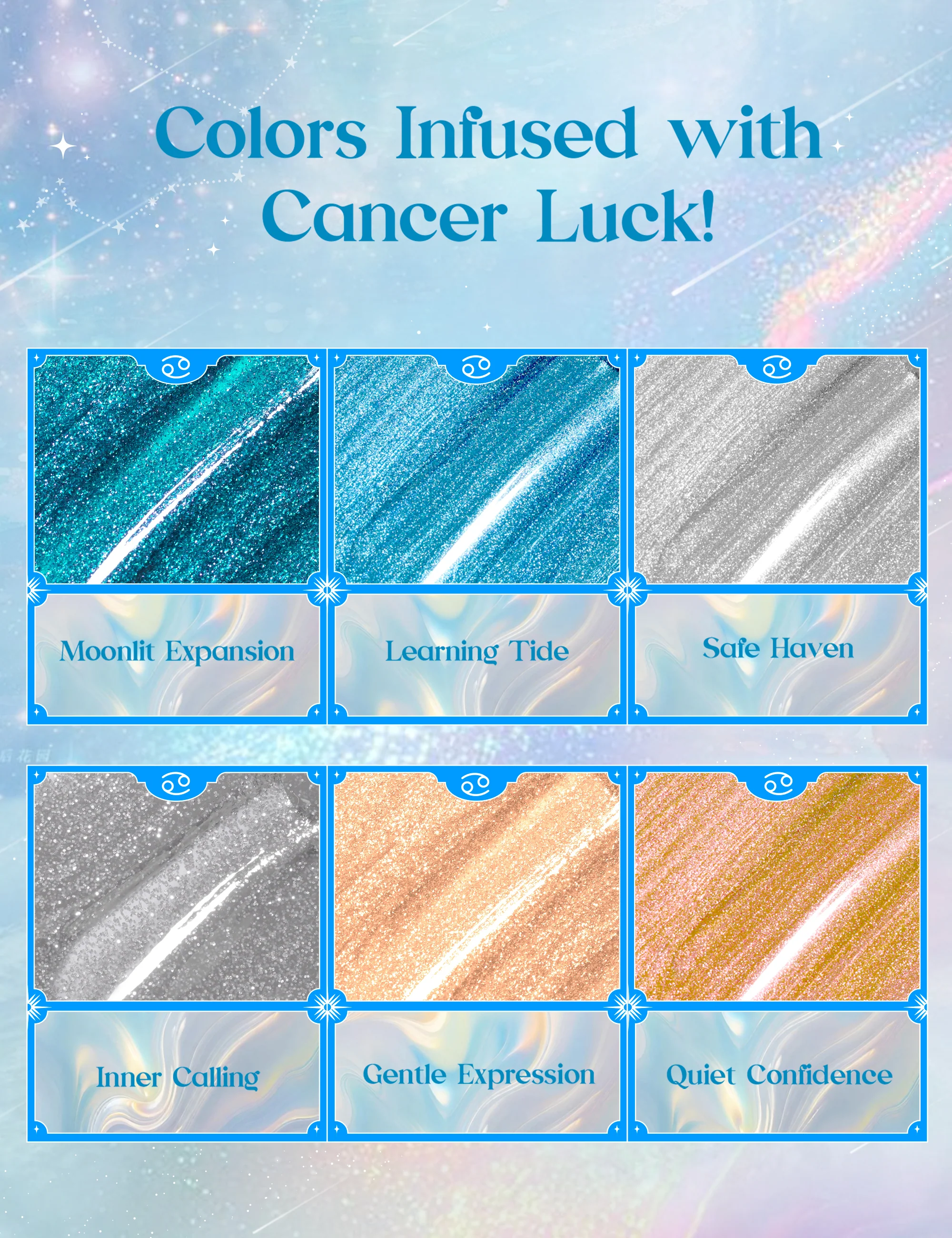Beetles Lucky Box Cancer Zodiac Sign Gel Nail Polish Kit - Summer Nails 6 Colors(06.21-07.22) - Image 6