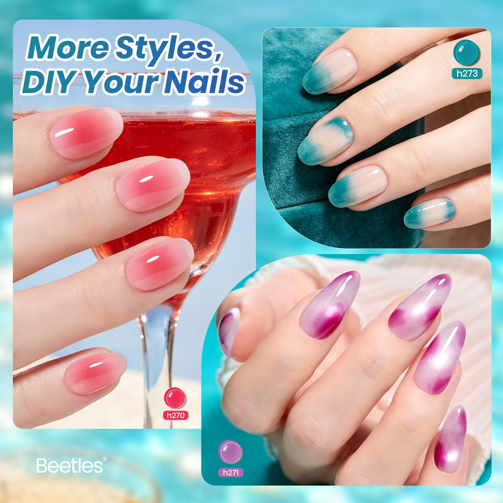 Beetles Luminous Cocktail 6 Colors Juicy Shine Summer Nails Jelly Gel Nail Polish Set - Image 3