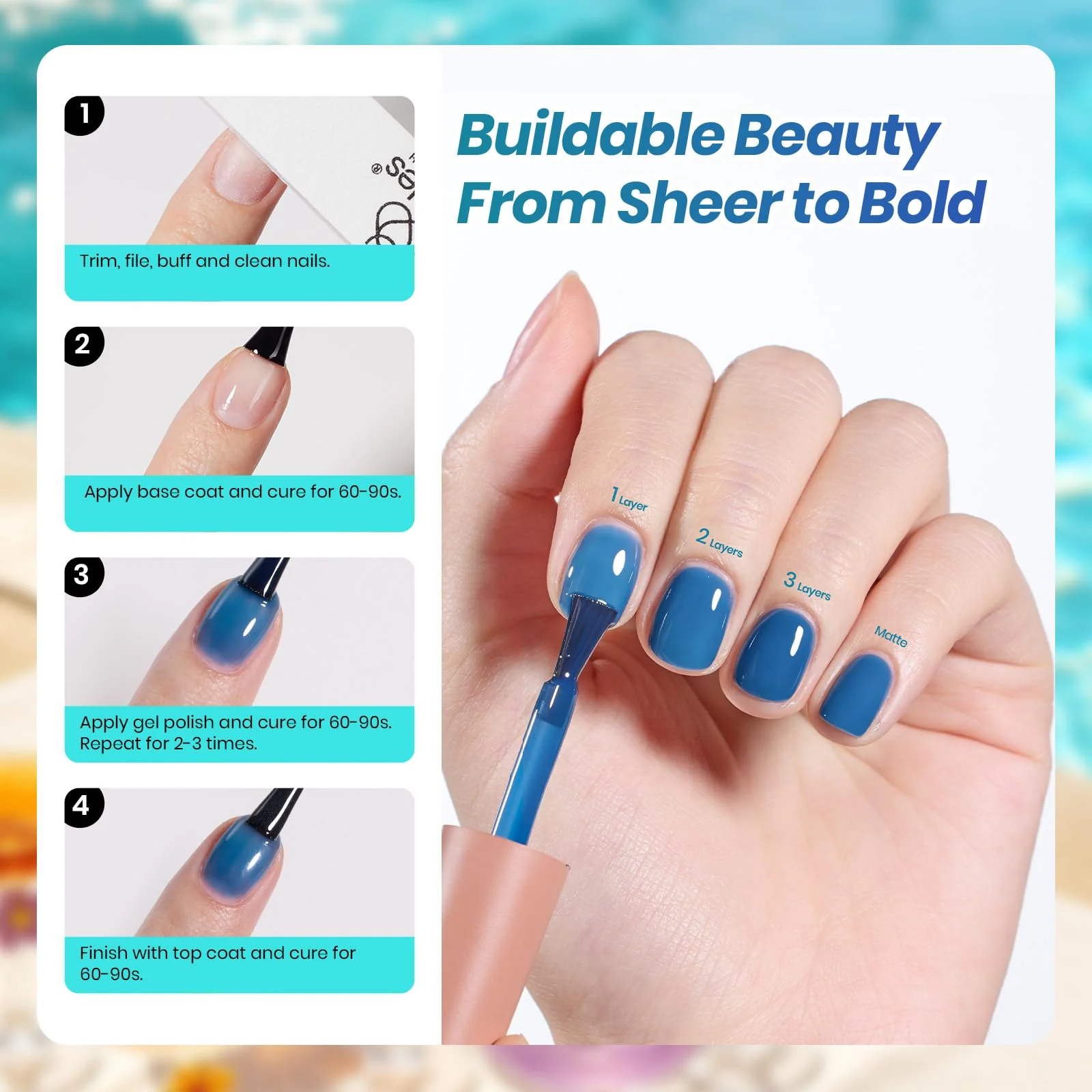Beetles Luminous Cocktail 6 Colors Juicy Shine Summer Nails Jelly Gel Nail Polish Set - Image 7