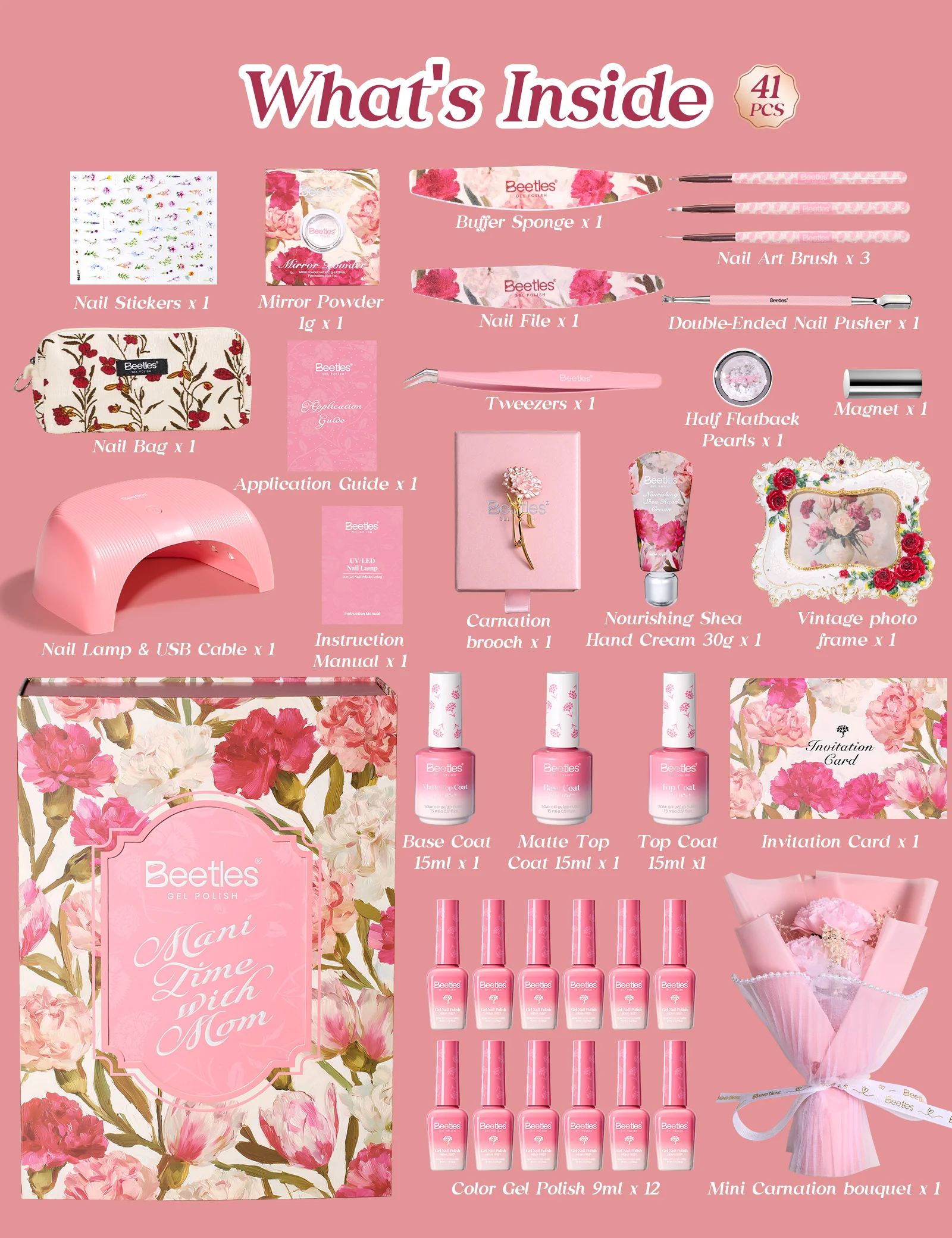 (Extra Free Nail Tips) Beetles Mani Time with Mom Birthday Gift Box | 12-Color HEMA-Free & TPO-Free Manicure Kit - Image 2