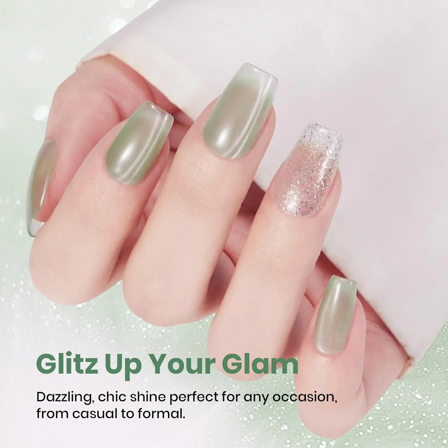 Beetles Minty Gleam Green Cat Eye Gel Nail Polish - 15ML Full Size Glass Green Glitter Cat Eye Gel Polish Magnetic Shimmer Effect Soak Off UV Nail Art Design Salon DIY Manicure Gift for Women - Image 3