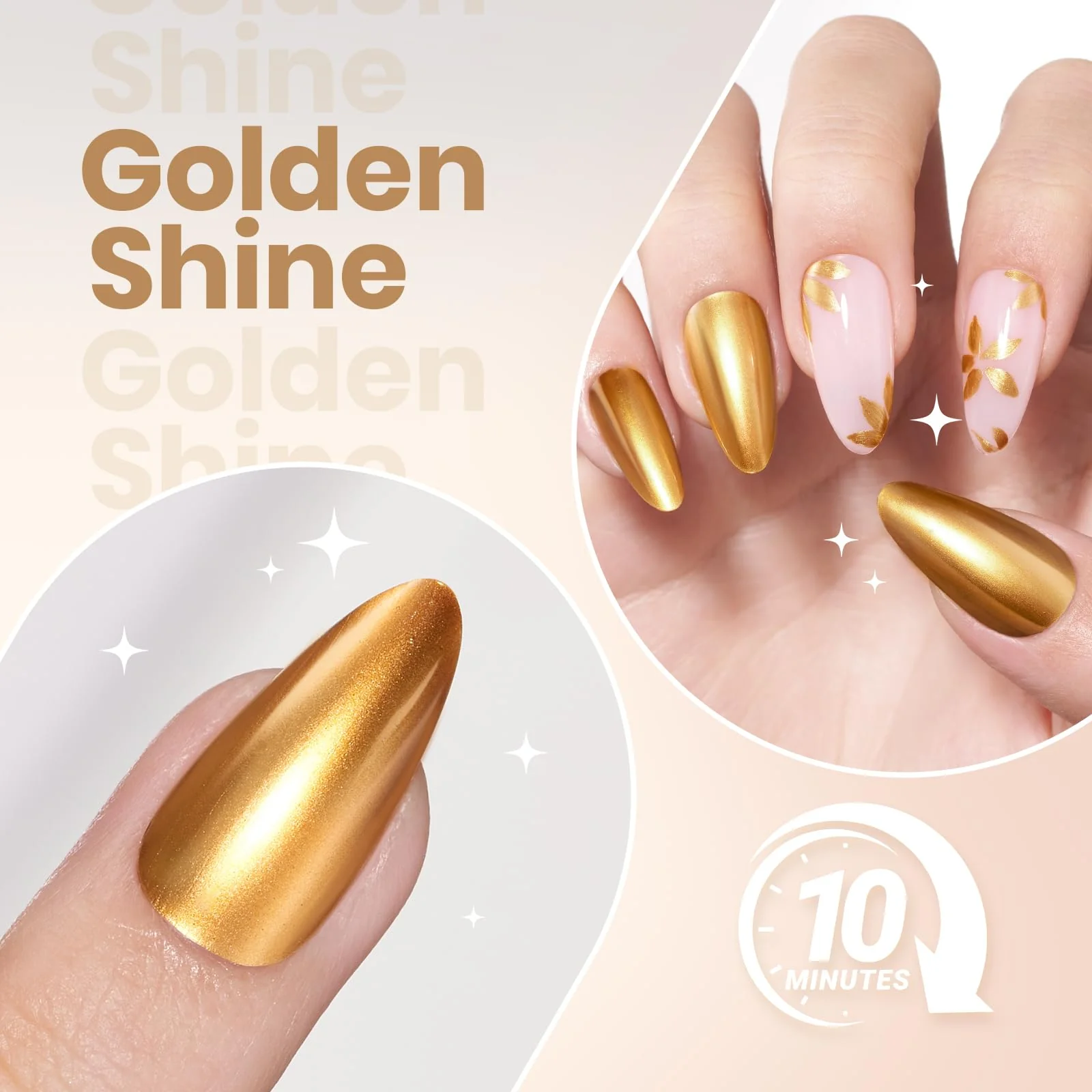 Beetles Mirror Gold Nail Polish – Golden Shine Quick-Drying Metallic Fingernail Polish Glossy Mirror Shine - Image 2