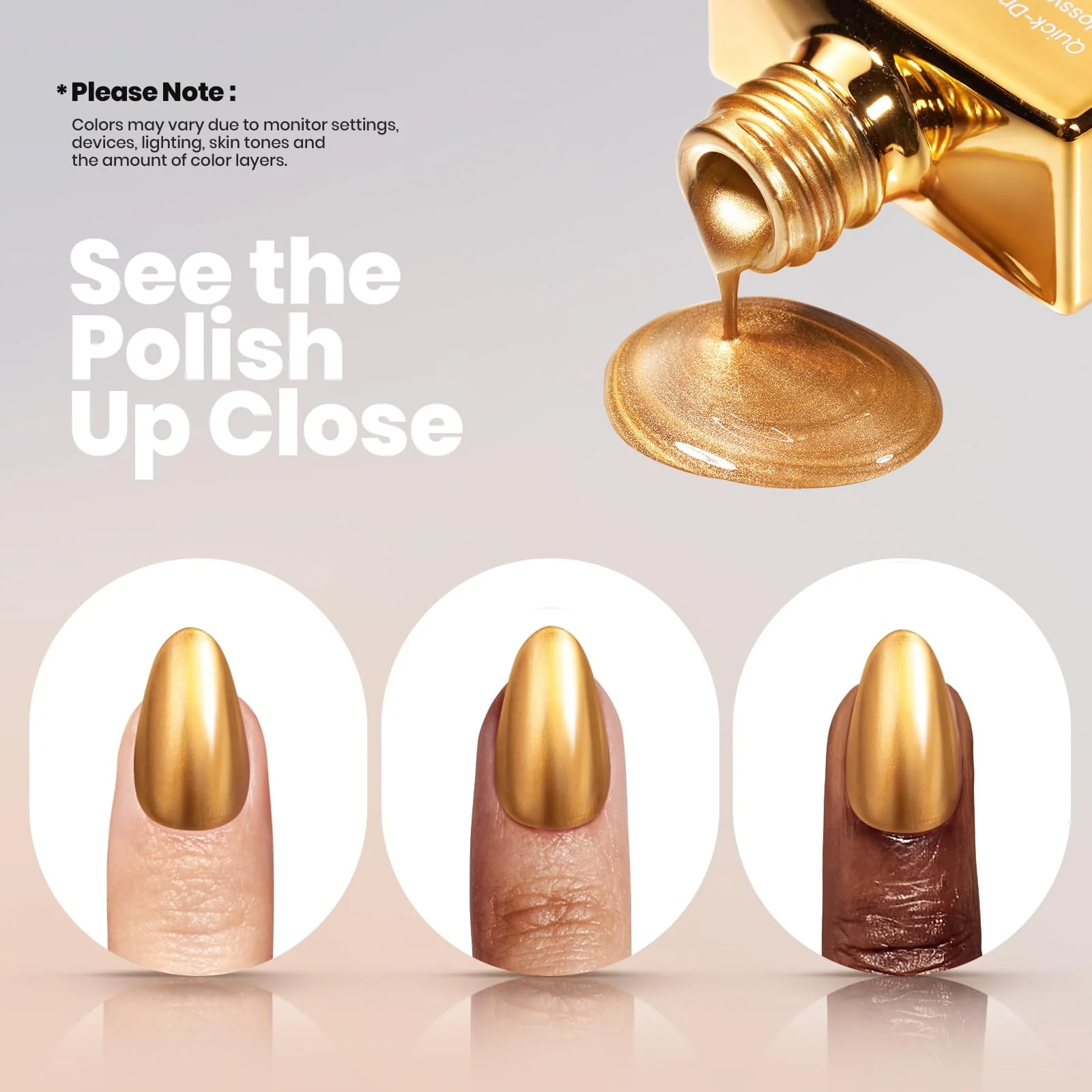 Beetles Mirror Gold Nail Polish – Golden Shine Quick-Drying Metallic Fingernail Polish Glossy Mirror Shine - Image 4