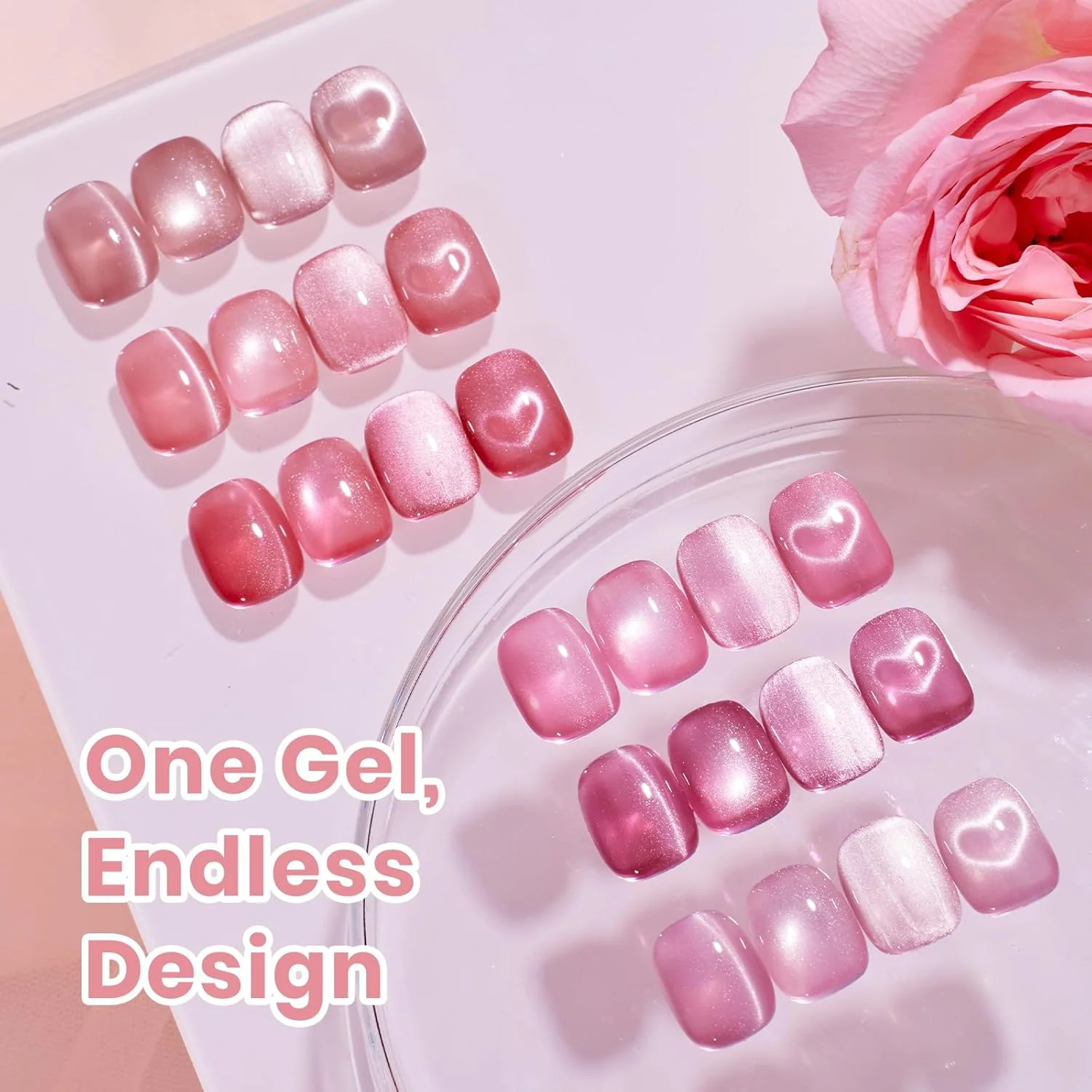 Beetles Misty Blush Glow Pink Cat Eye Gel Nail Polish Set - 6 Colors 15ML Glitter Pink Cat Eye Gel Polish Kit Magnetic Effect Soak Off UV Nail Art Summer Nails - Image 2
