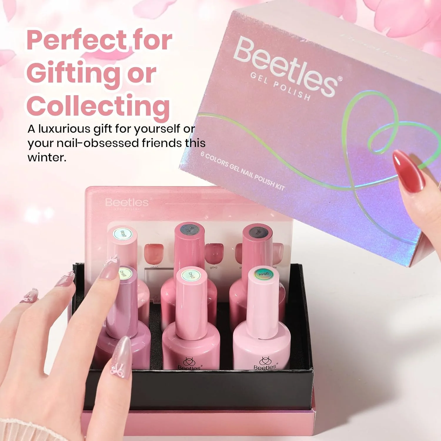 Beetles Misty Blush Glow Pink Cat Eye Gel Nail Polish Set - 6 Colors 15ML Glitter Pink Cat Eye Gel Polish Kit Magnetic Effect Soak Off UV Nail Art Summer Nails - Image 5
