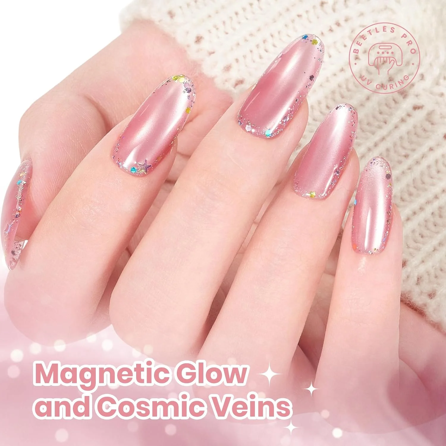 Beetles Misty Blush Glow Pink Cat Eye Gel Nail Polish Set - 6 Colors 15ML Glitter Pink Cat Eye Gel Polish Kit Magnetic Effect Soak Off UV Nail Art Summer Nails - Image 6