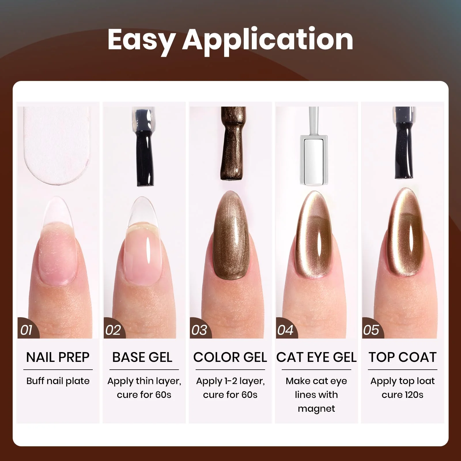 Beetles Modern Pre-Students Aurora Mocha Sparkling Platinum Brown 15ML Cat Eye Gel Nail Polish - Image 6
