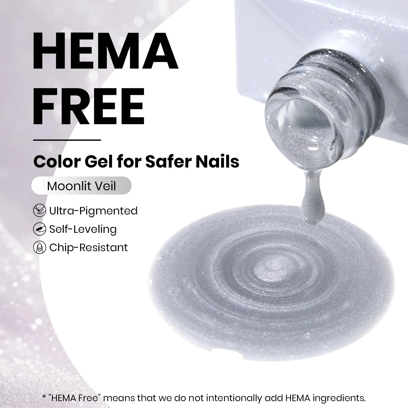 Beetles Moonlit Veil Silver HEMA FREE Nails Cat Eye Gel Nail Polish - 15ML Glassy Silver Glitter Gel Polish - Image 2