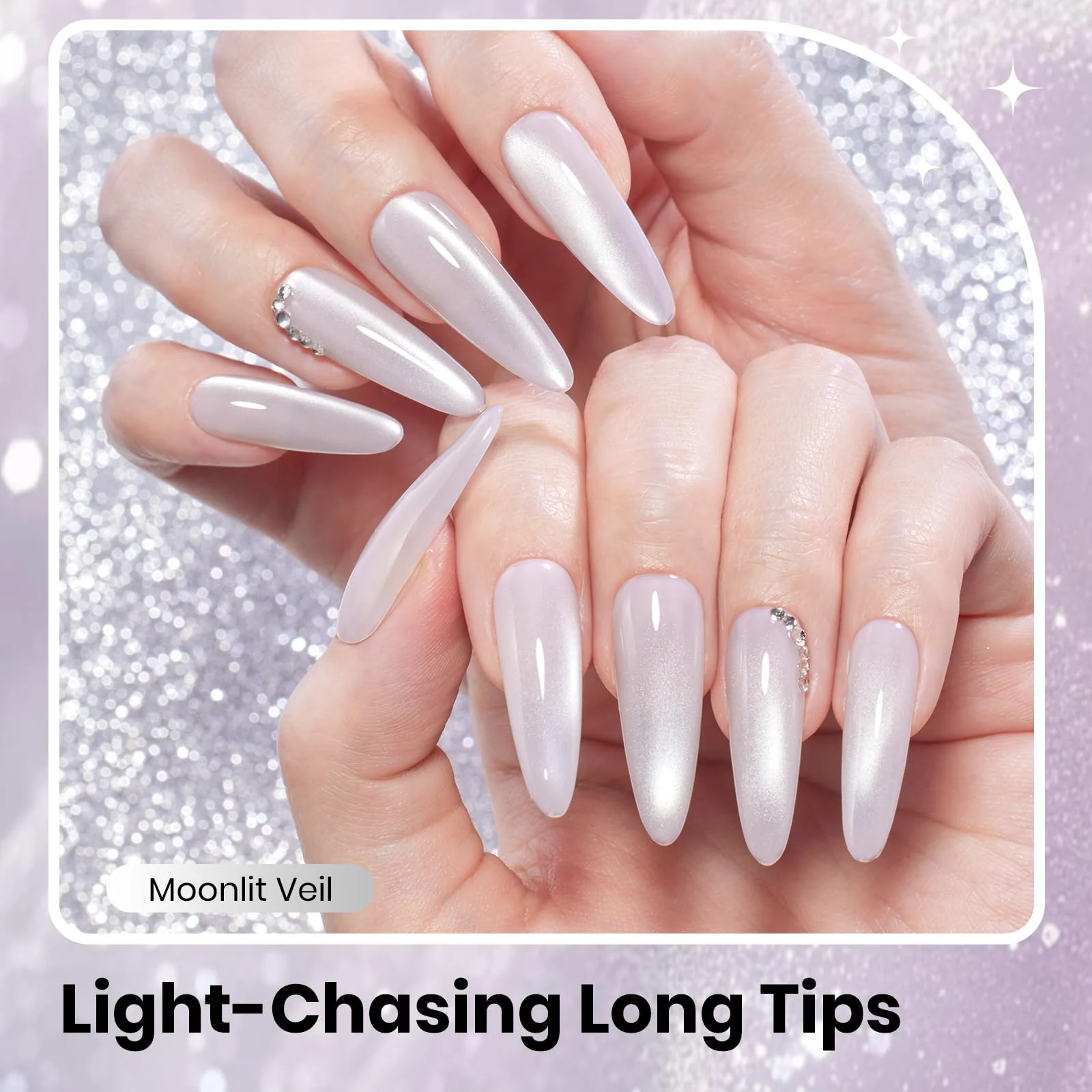 Beetles Moonlit Veil Silver HEMA FREE Nails Cat Eye Gel Nail Polish - 15ML Glassy Silver Glitter Gel Polish - Image 5