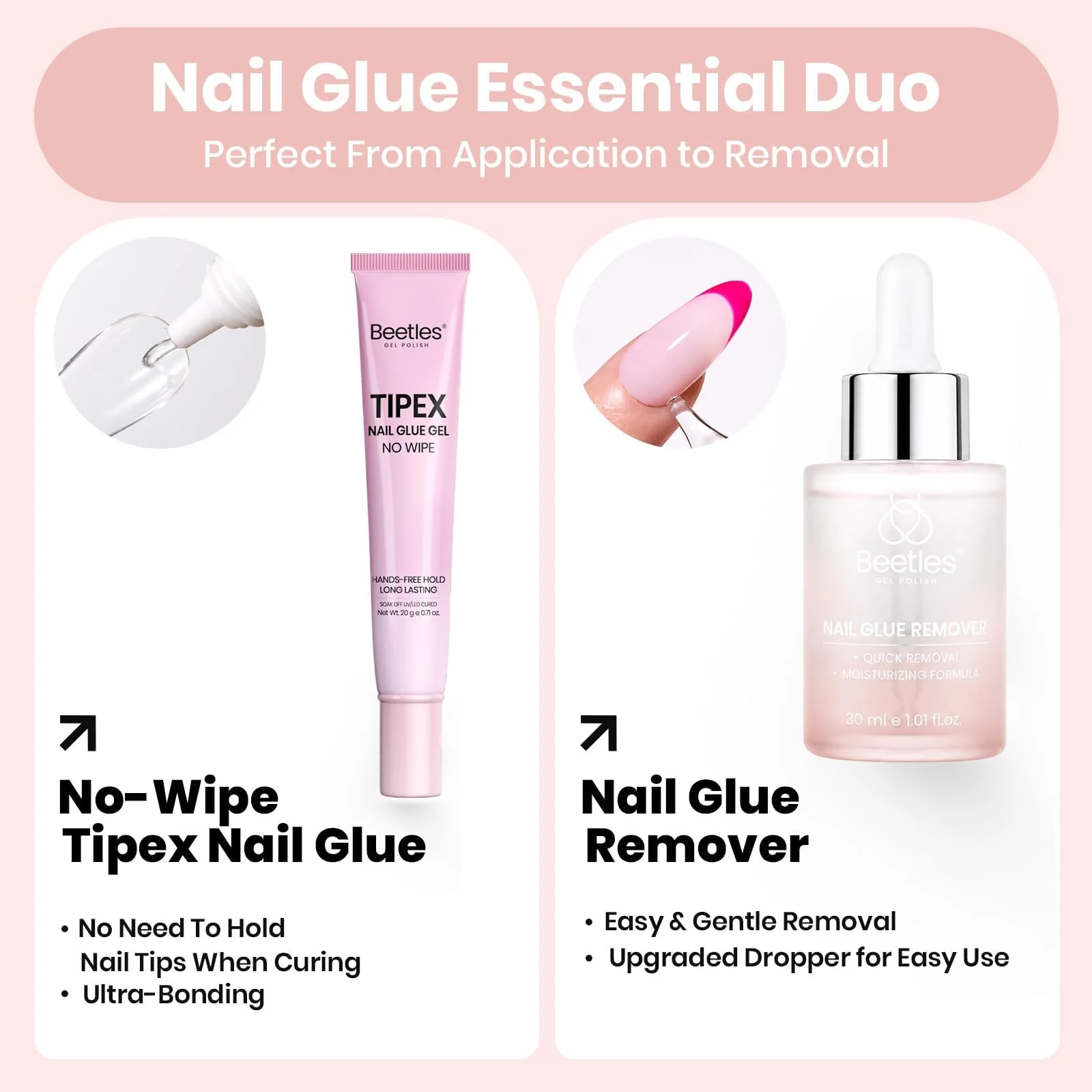 Beetles Nail Glue Essential Duo Dropper Design 20g No Wipe Hands-Free Nail Glue And 30ml Glass Dropper Nail Remover - Image 2