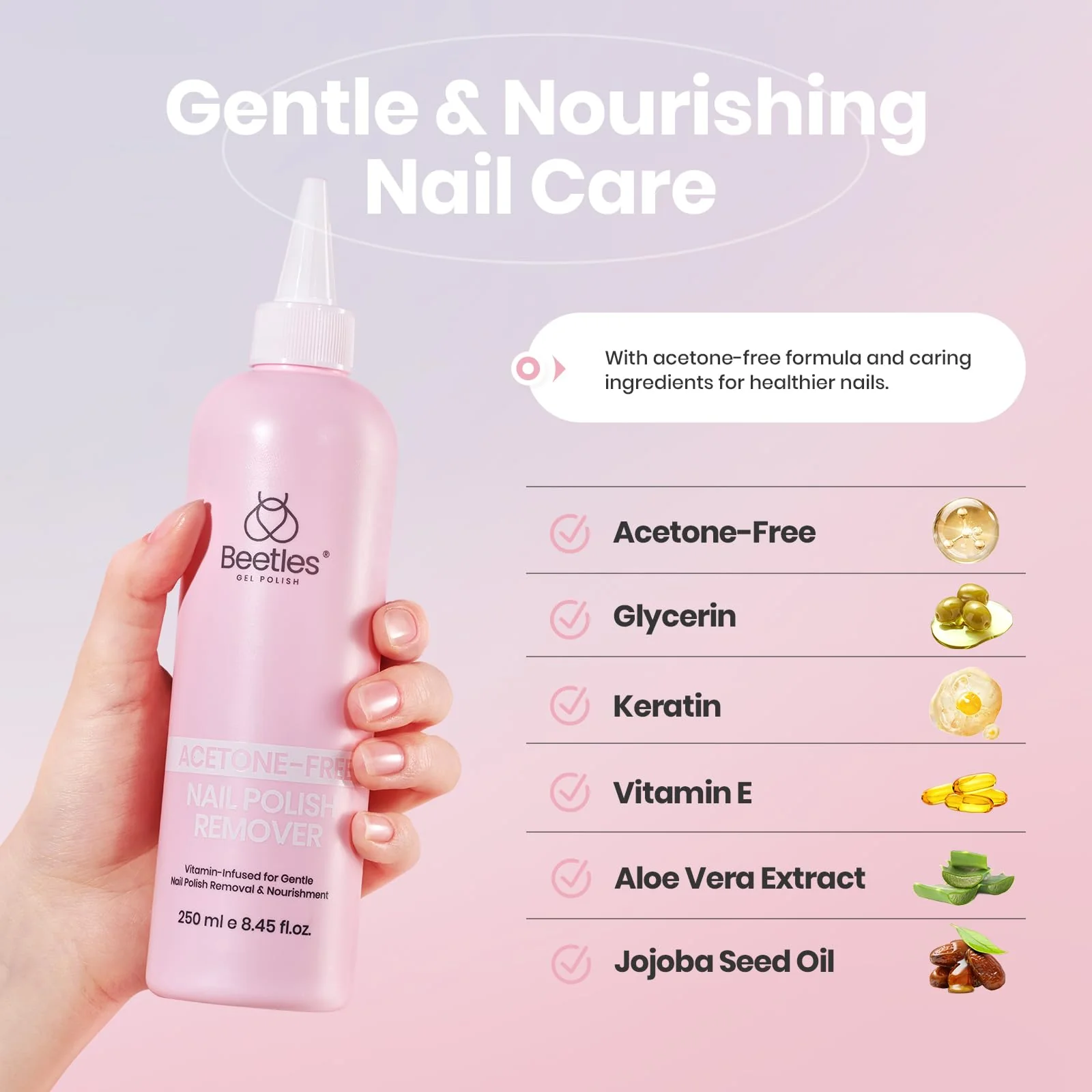 Beetles Nail Polish Remover 250ML Gentle Nourishing Nail Care - Image 2