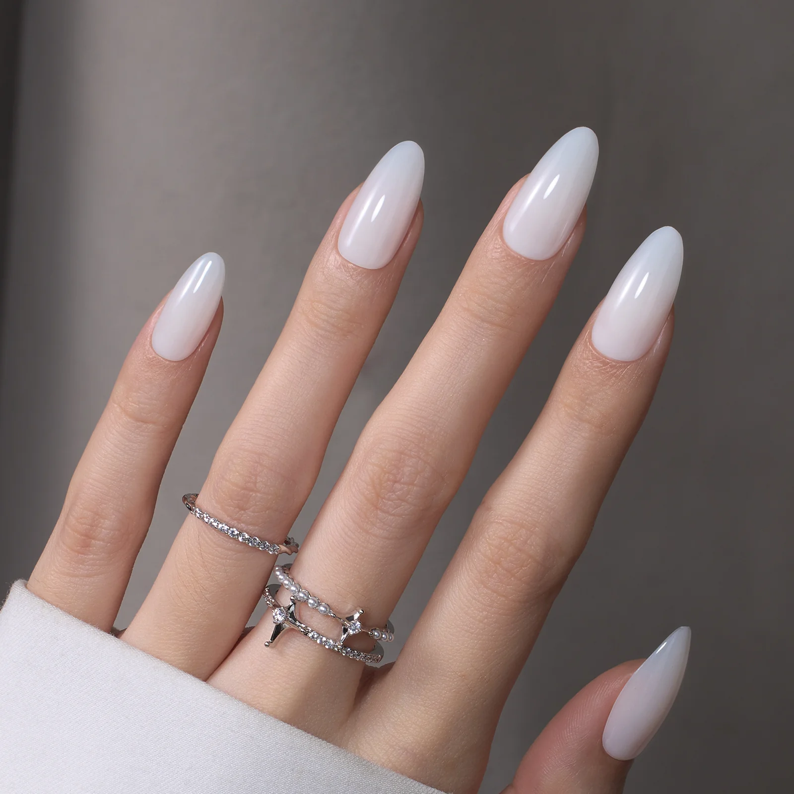 Beetles Natural Milky Nail Tips - Milky White Medium Almond 16 sizes*5 - Image 2