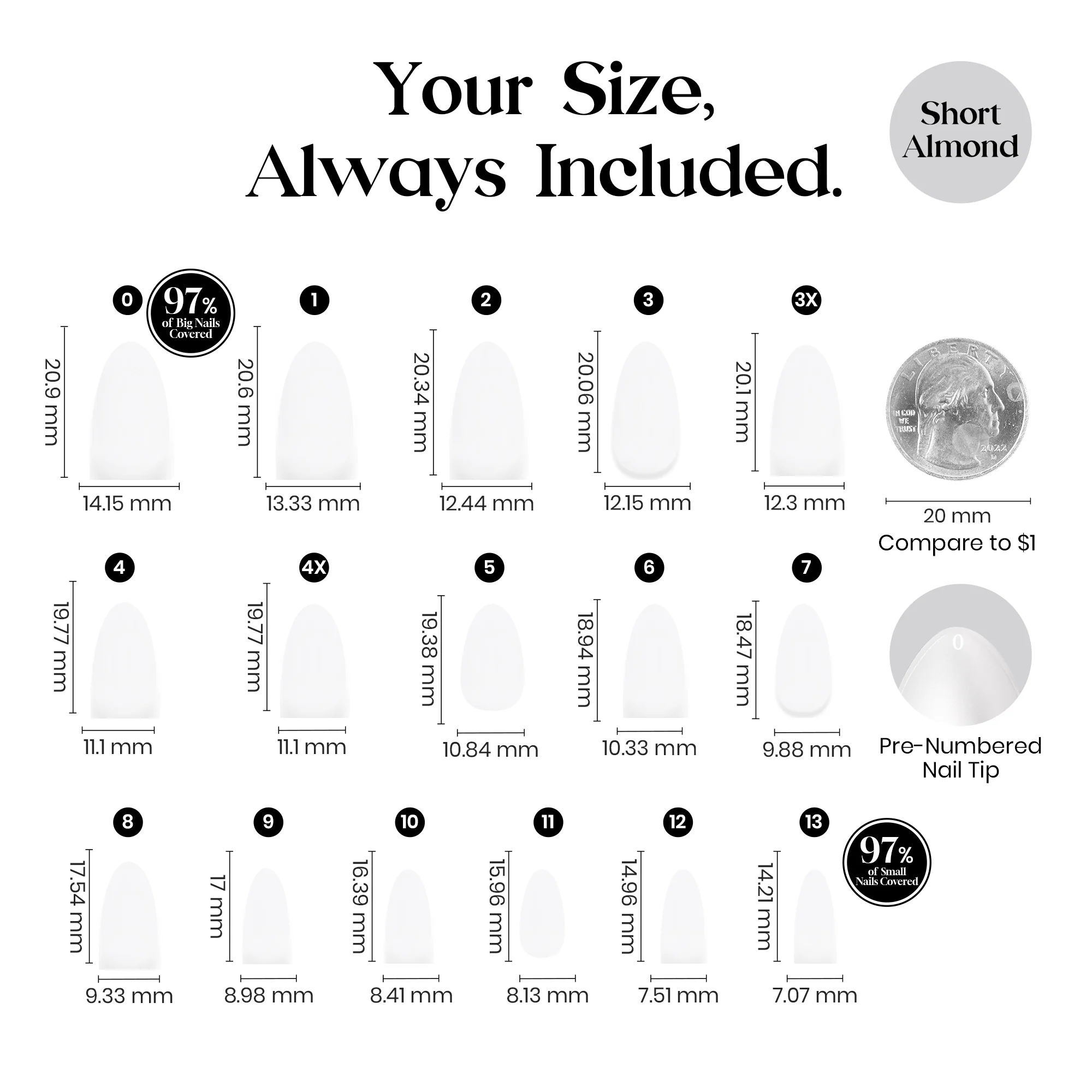 Beetles Natural Milky Nail Tips - Milky White Short Almond 16 sizes*5 - Image 9