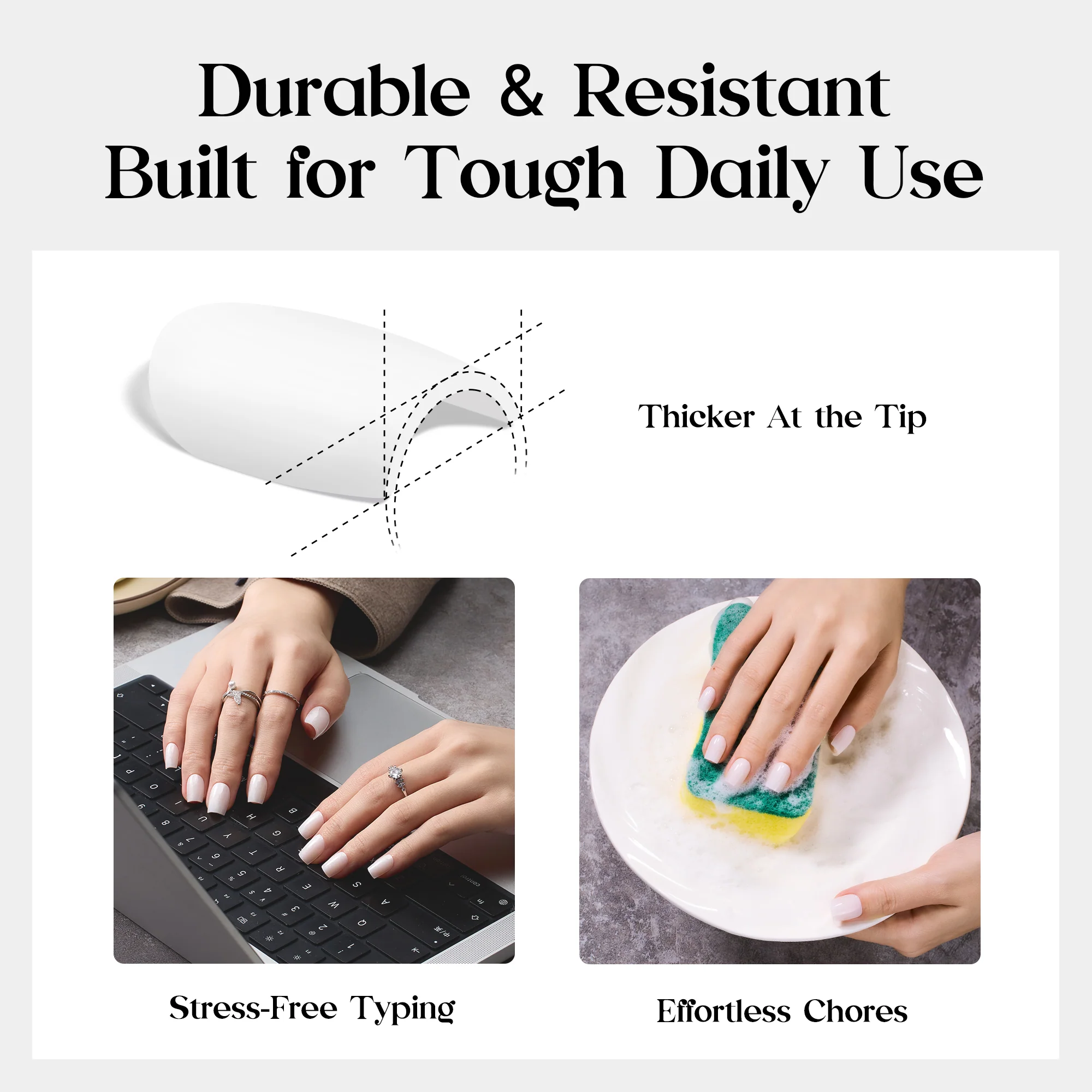 Beetles Natural Milky Nail Tips - Milky White Short Square 15 sizes*5 - Image 6