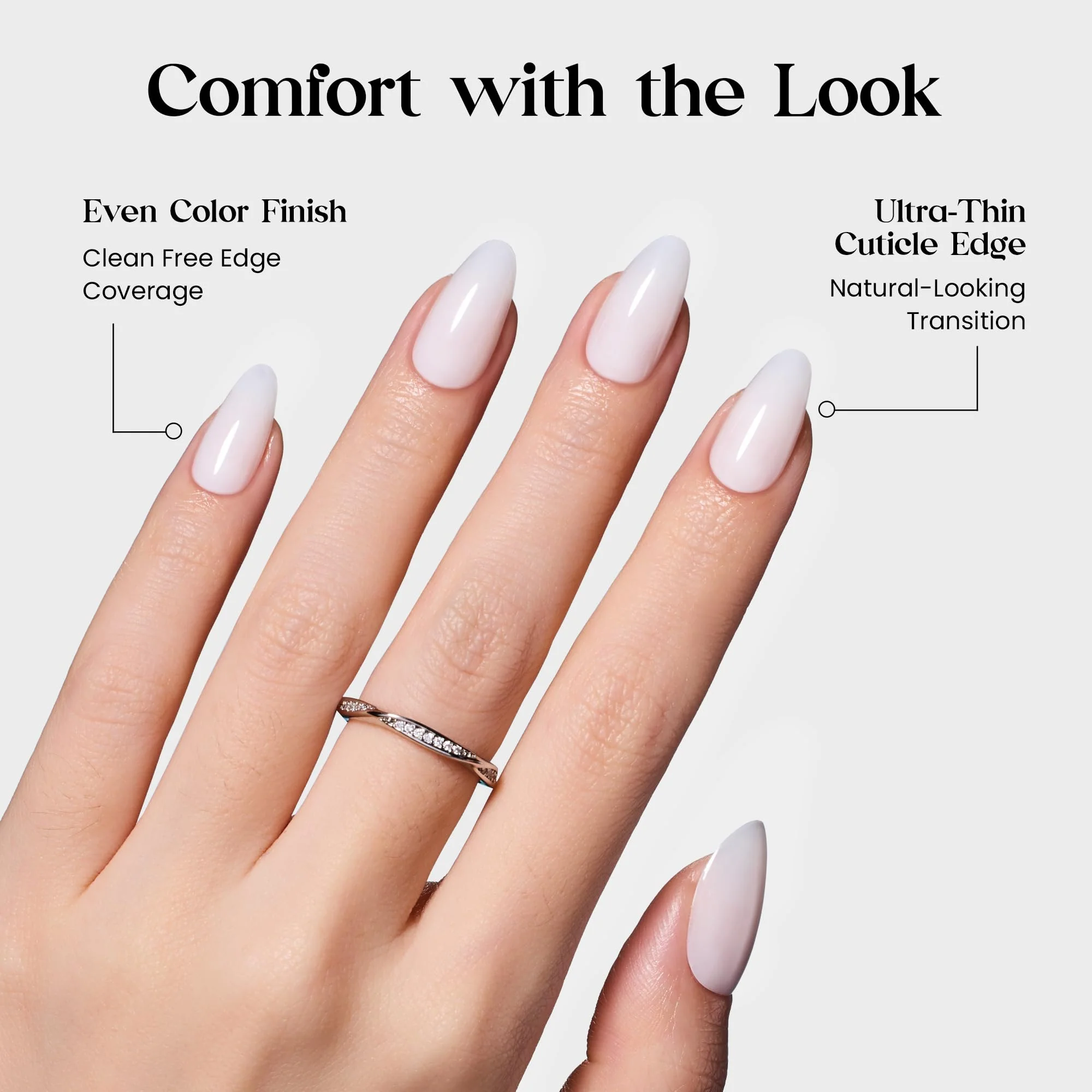 Beetles Natural Milky Press On Nails | Milky White Short Oval 16 sizes-32pcs - Image 3