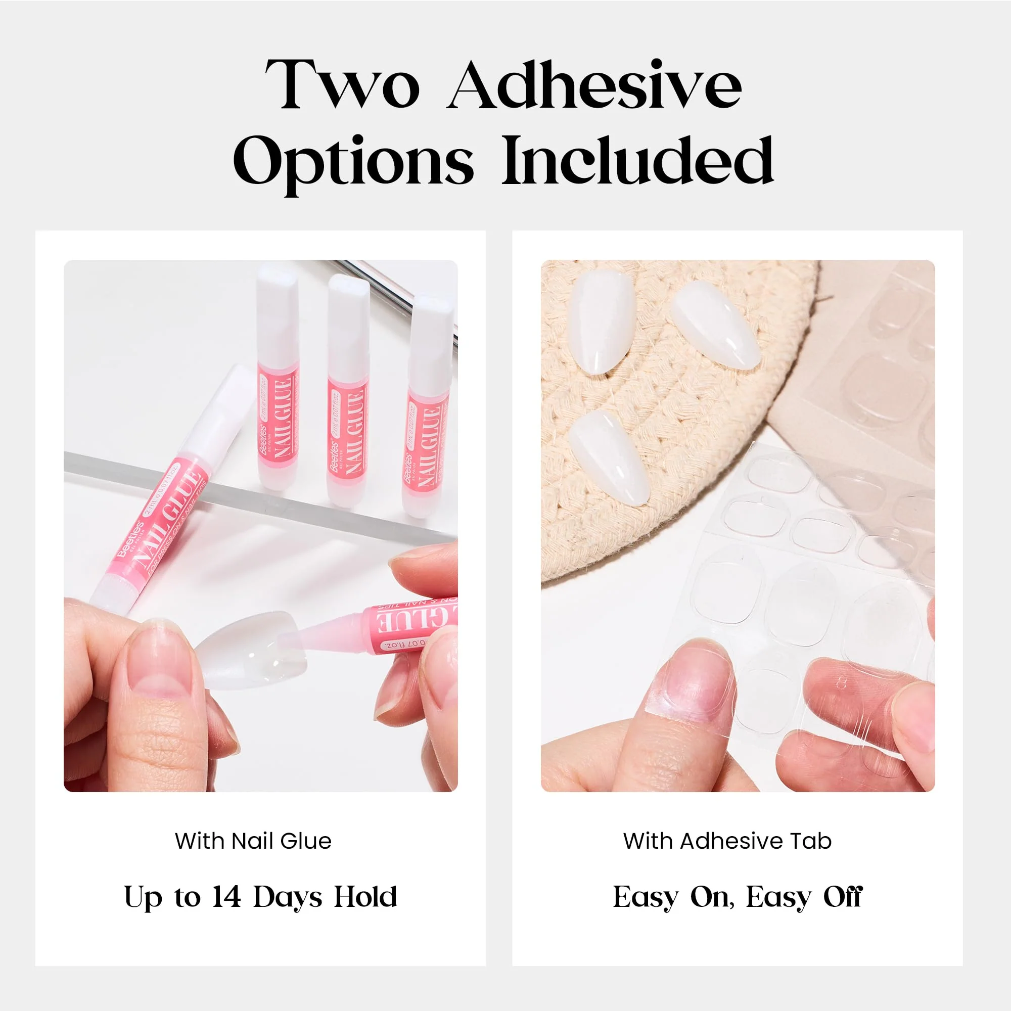 Beetles Natural Milky Press On Nails | Milky White Short Oval 16 sizes-32pcs - Image 4