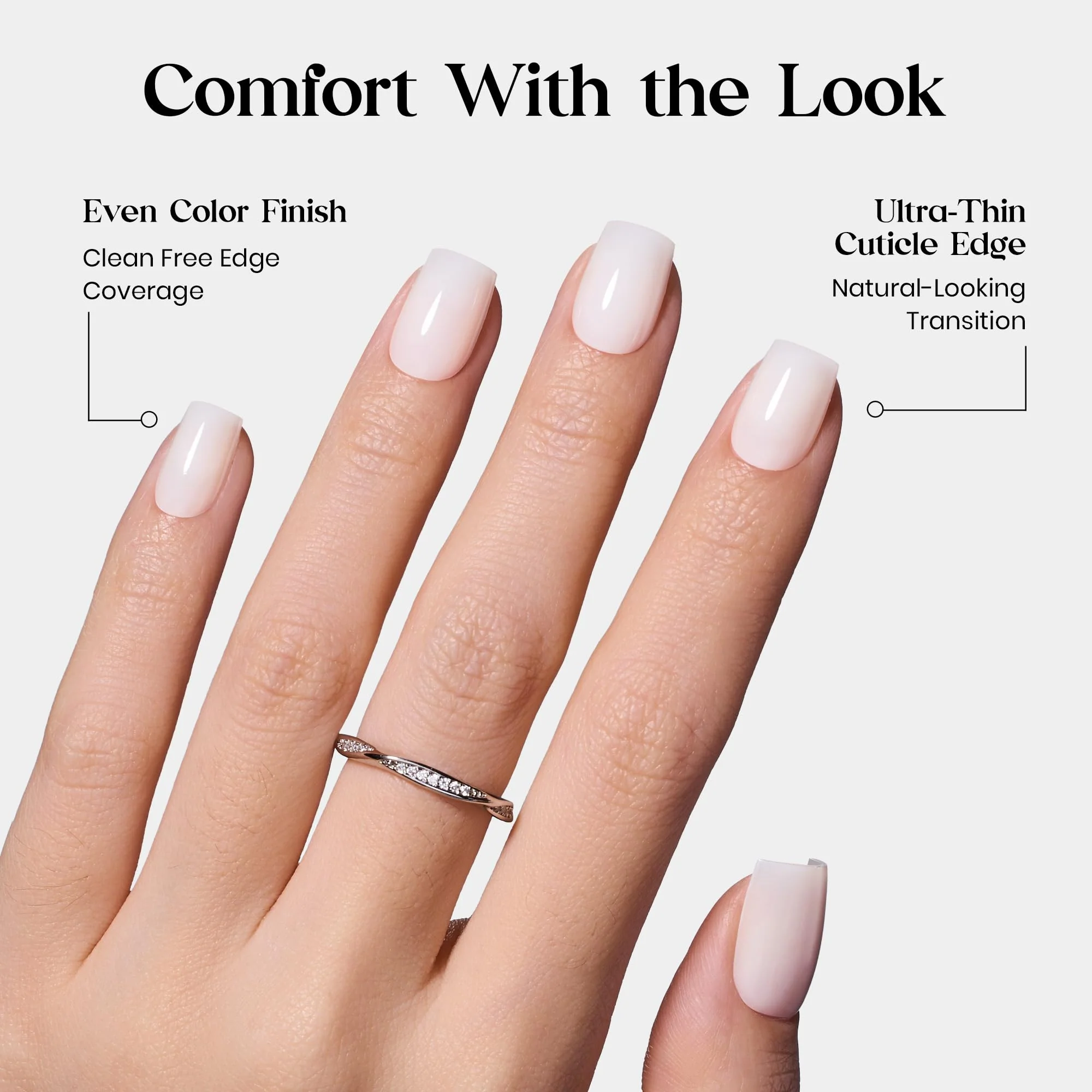 Beetles Natural Milky Press On Nails | Milky White Short Square 15 sizes-30Pcs - Image 3