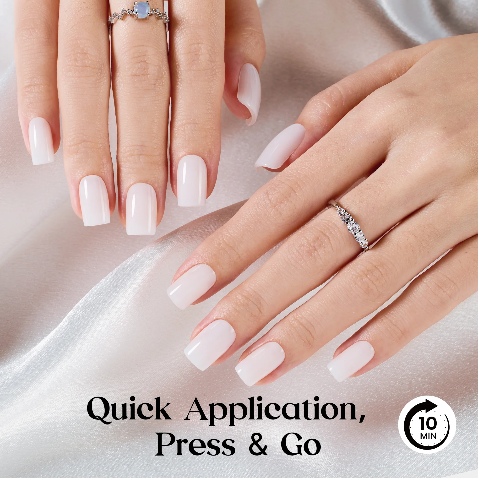 Beetles Natural Milky Press On Nails | Milky White Short Squoval 16 sizes-32pcs - Image 6