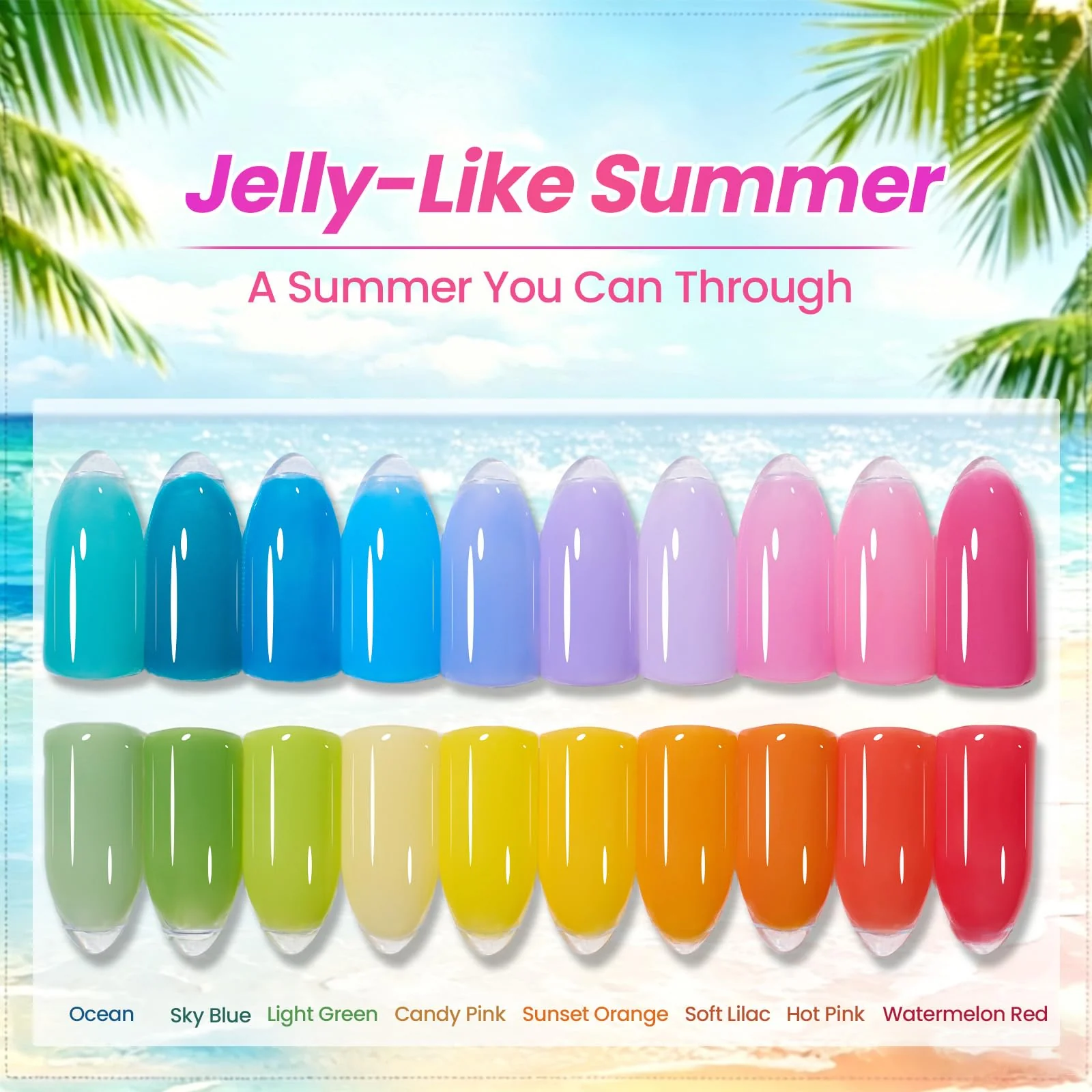 Beetles Neon Jelly-Like Summer 20 Colors Summer Nails Gel Polsih Kit Nail Art - Image 2
