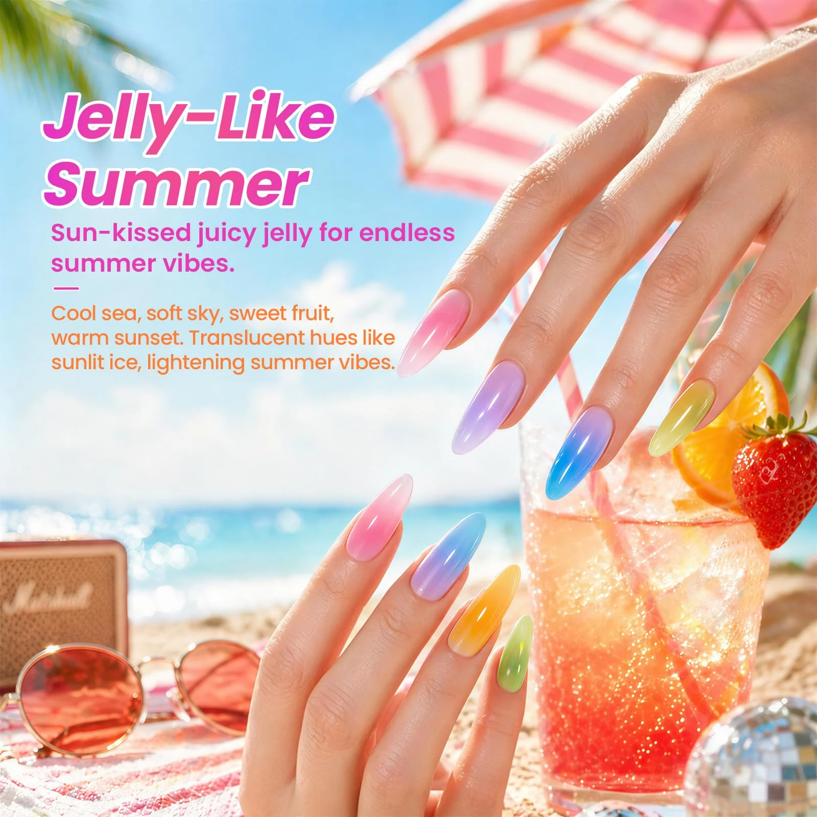 Beetles Neon Jelly-Like Summer 20 Colors Summer Nails Gel Polsih Kit Nail Art - Image 4