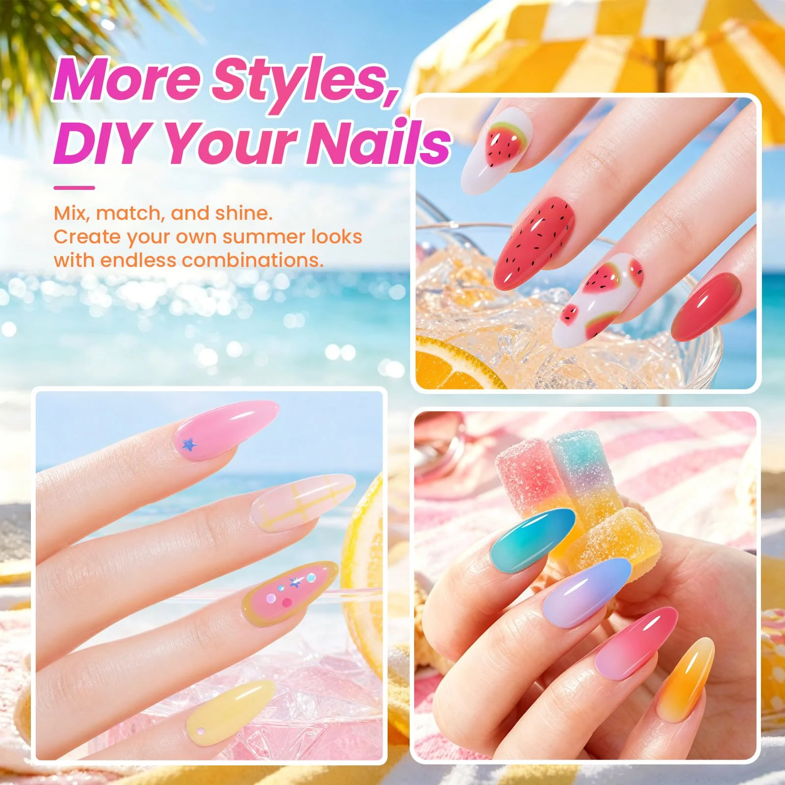 Beetles Neon Jelly-Like Summer 20 Colors Summer Nails Gel Polsih Kit Nail Art - Image 5