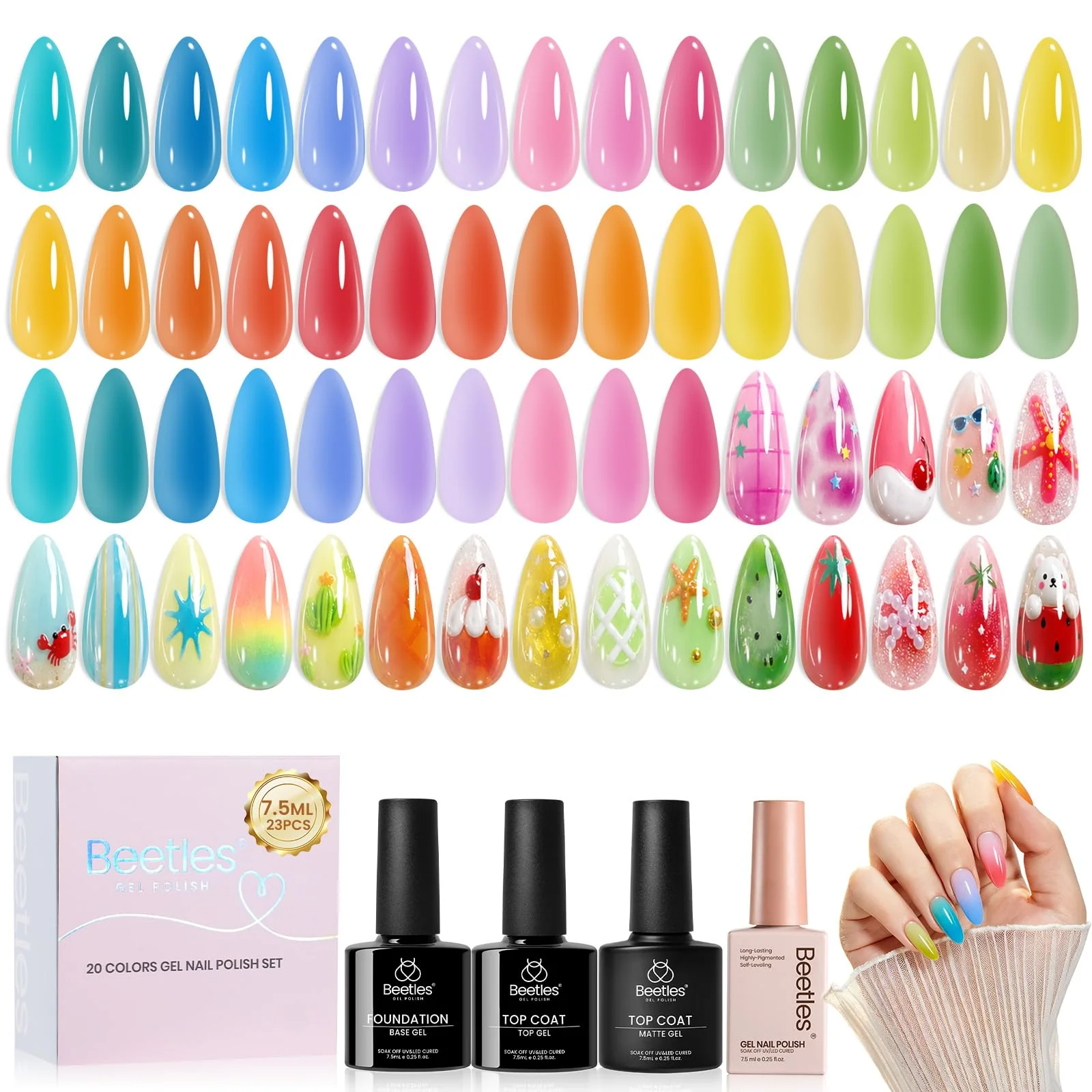 Beetles Neon Jelly-Like Summer 20 Colors Summer Nails Gel Polsih Kit Nail Art - Image 8