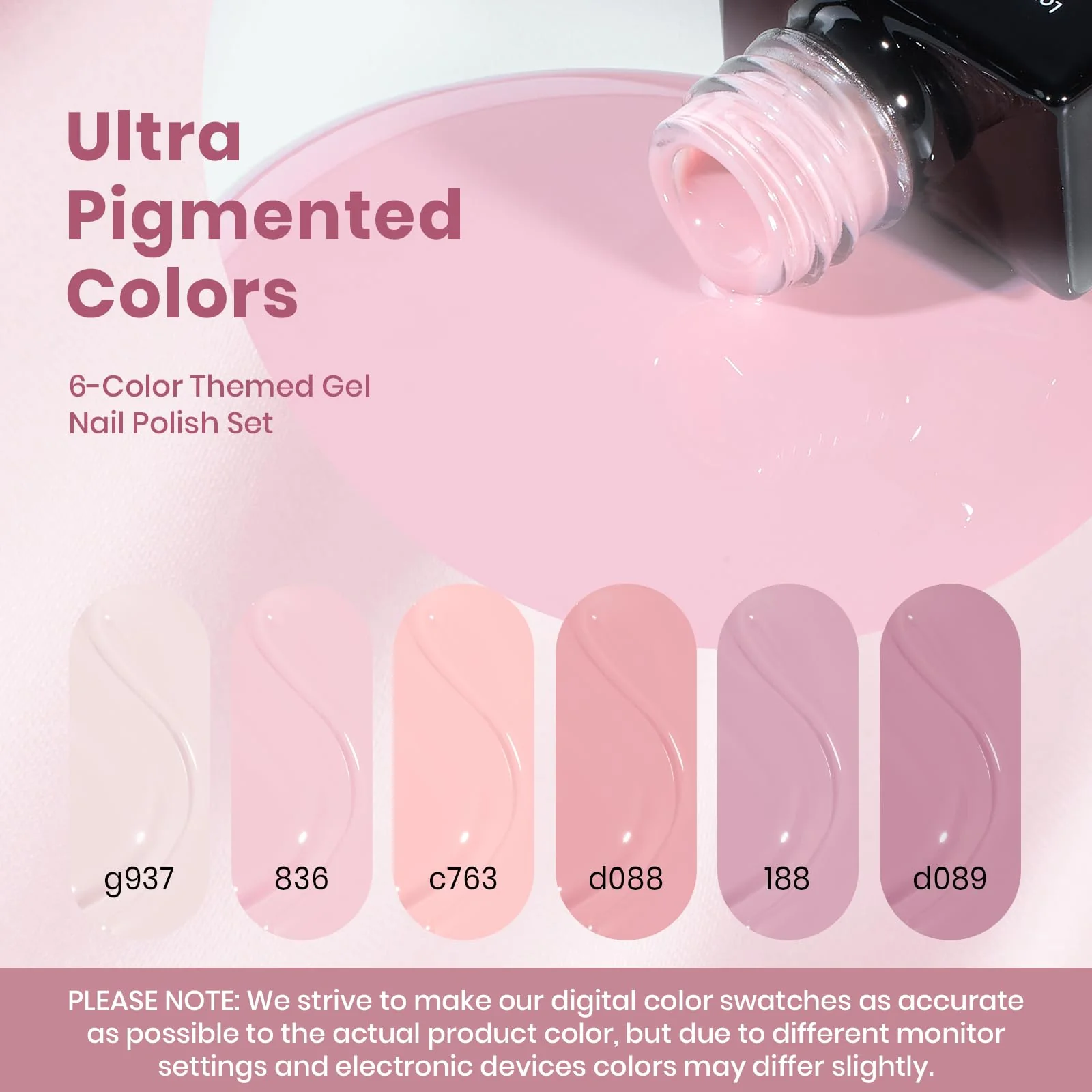 Beetles Nude Pink Gel Polish Set - Cozy Palette 6 Colors Gel Nail Polish Set, Nude Light Baby Pink Colors - Image 2