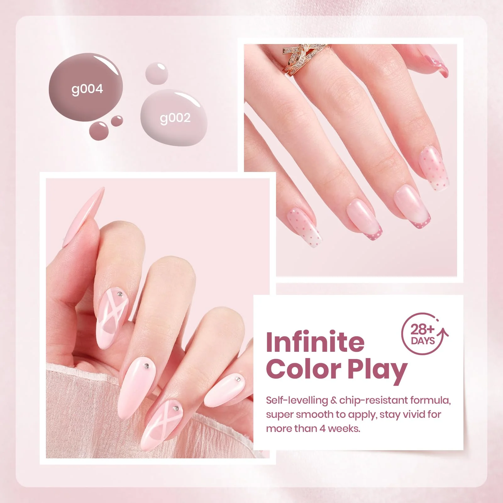 Beetles Nude Pink Gel Polish Set - Cozy Palette 6 Colors Gel Nail Polish Set, Nude Light Baby Pink Colors - Image 3
