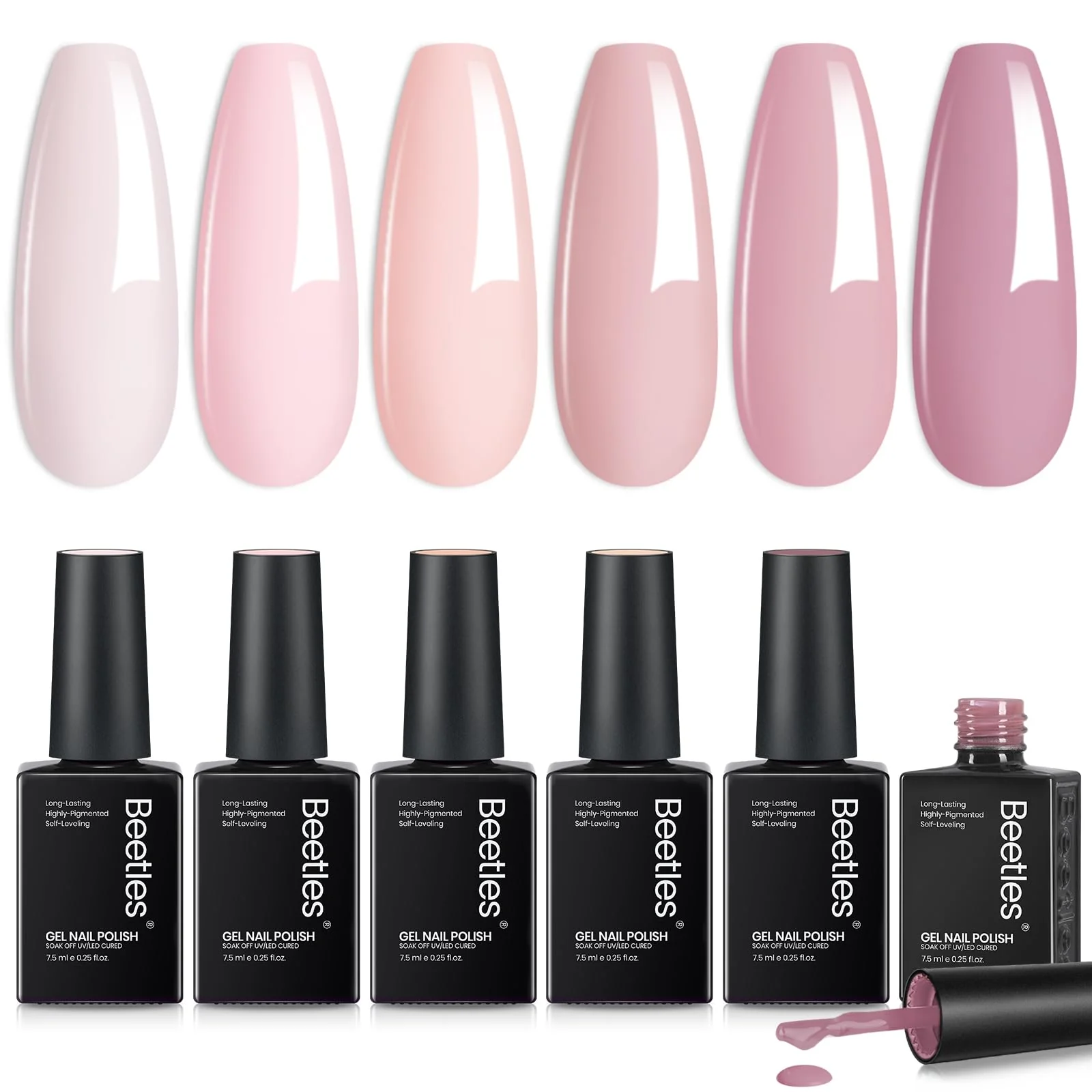 Beetles Nude Pink Gel Polish Set - Cozy Palette 6 Colors Gel Nail Polish Set, Nude Light Baby Pink Colors - Image 7