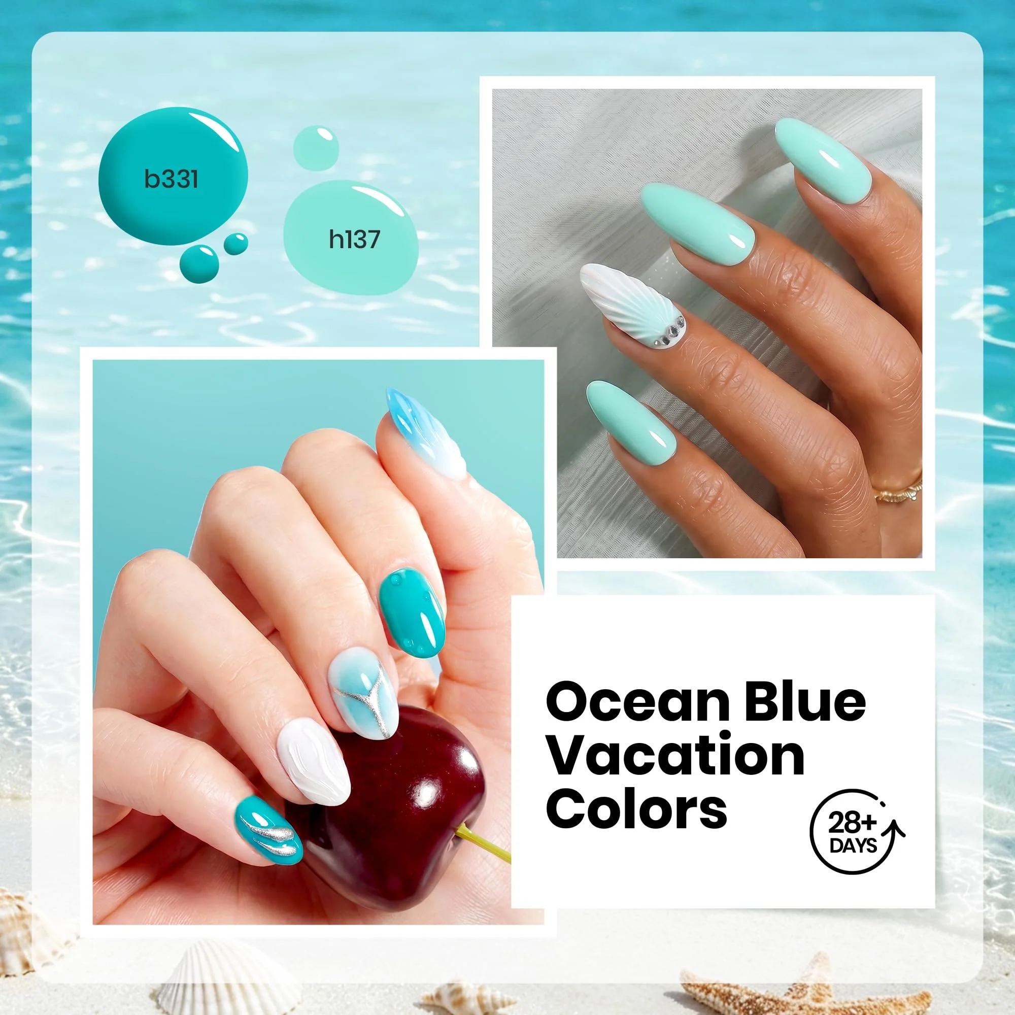 Beetles Ocean Haven 6 Colors Blue Gel Nail Polish Kit Summer Nails Beach Vacation - Image 4