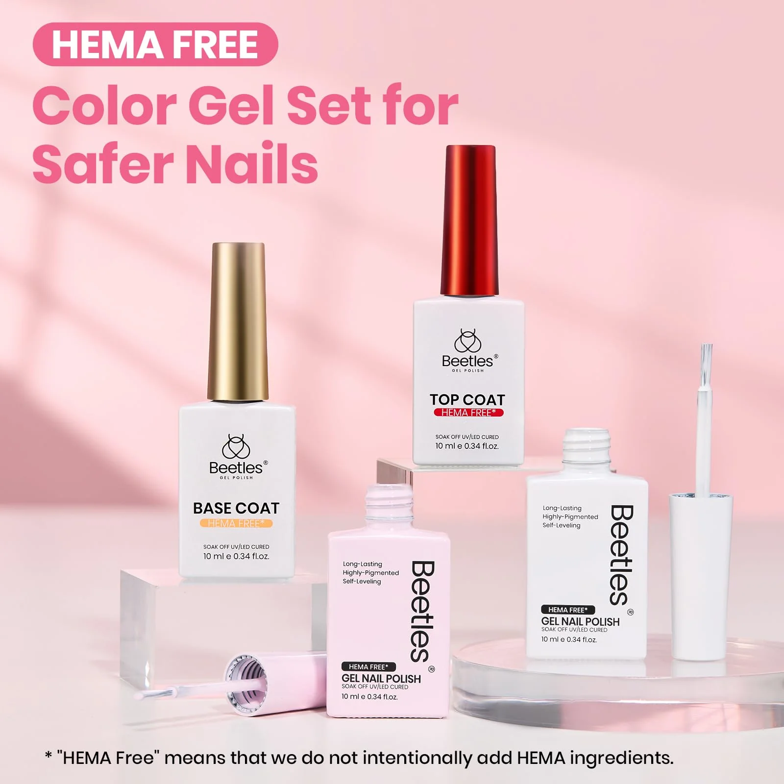 Beetles Pastel Gel Polish Set - Petal Ivory, 4Pcs White & Pink Gel Nail Polish with Base Coat Top Coat, Soak Off UV LED Lamp French Nails Art for Spring Nails - Image 6
