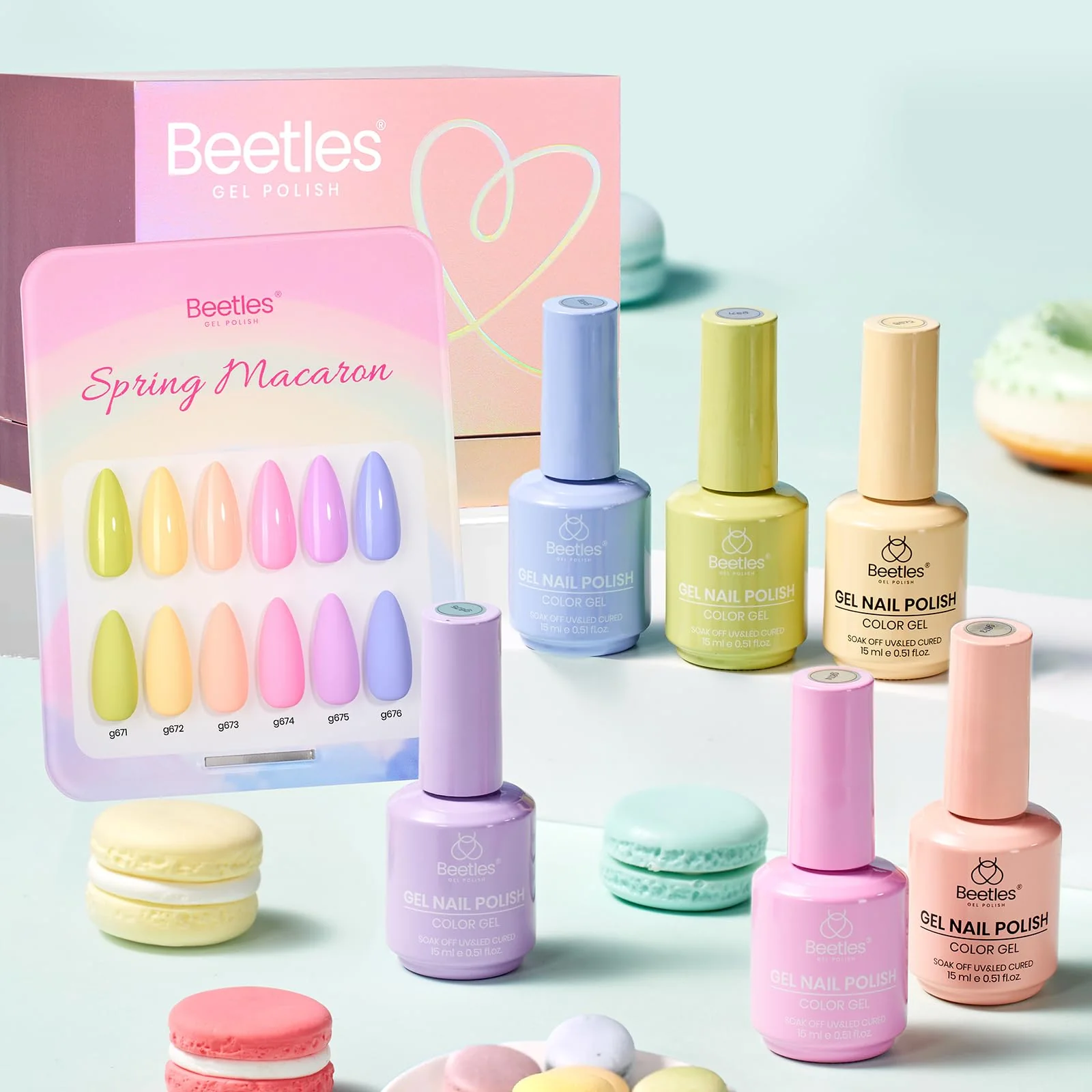Beetles Pastel Gel Polish Set Macaron Collection - 6 Colors 15ML Pastel Gel Polish Nails - Image 2