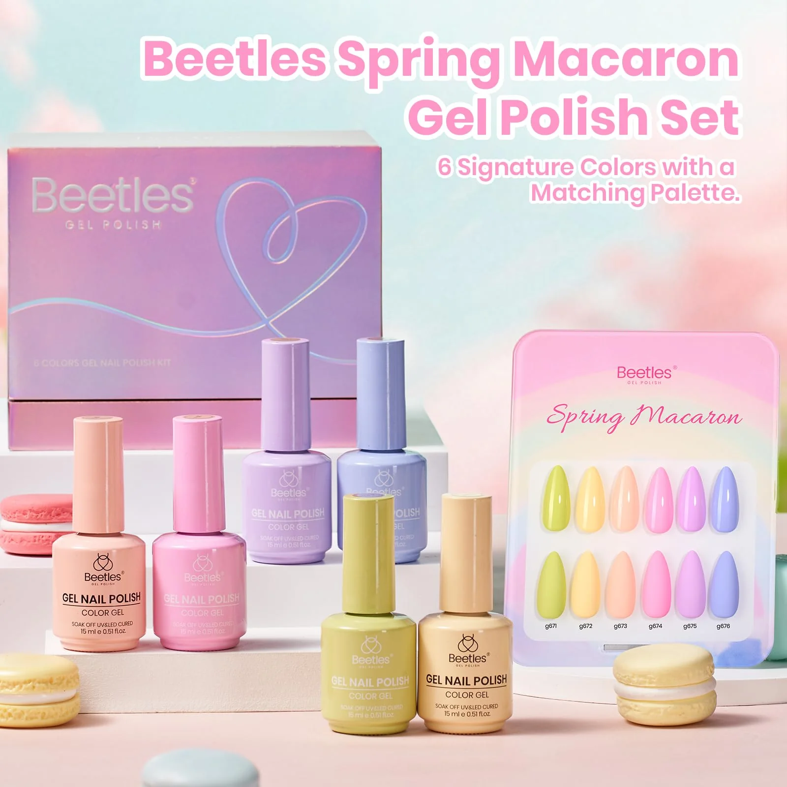 Beetles Pastel Gel Polish Set Macaron Collection - 6 Colors 15ML Pastel Gel Polish Nails - Image 3