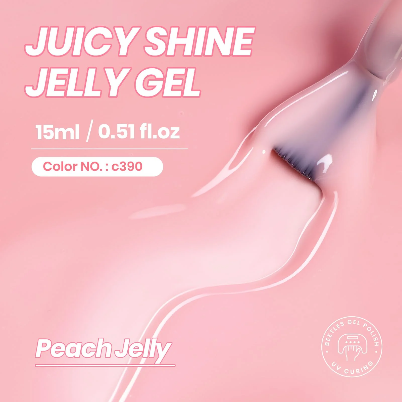 Beetles Peach Juicy Shine Jelly Gel Nude Pink 15ml  Gel Nail Polish Sheer Translucent Effect - Image 2