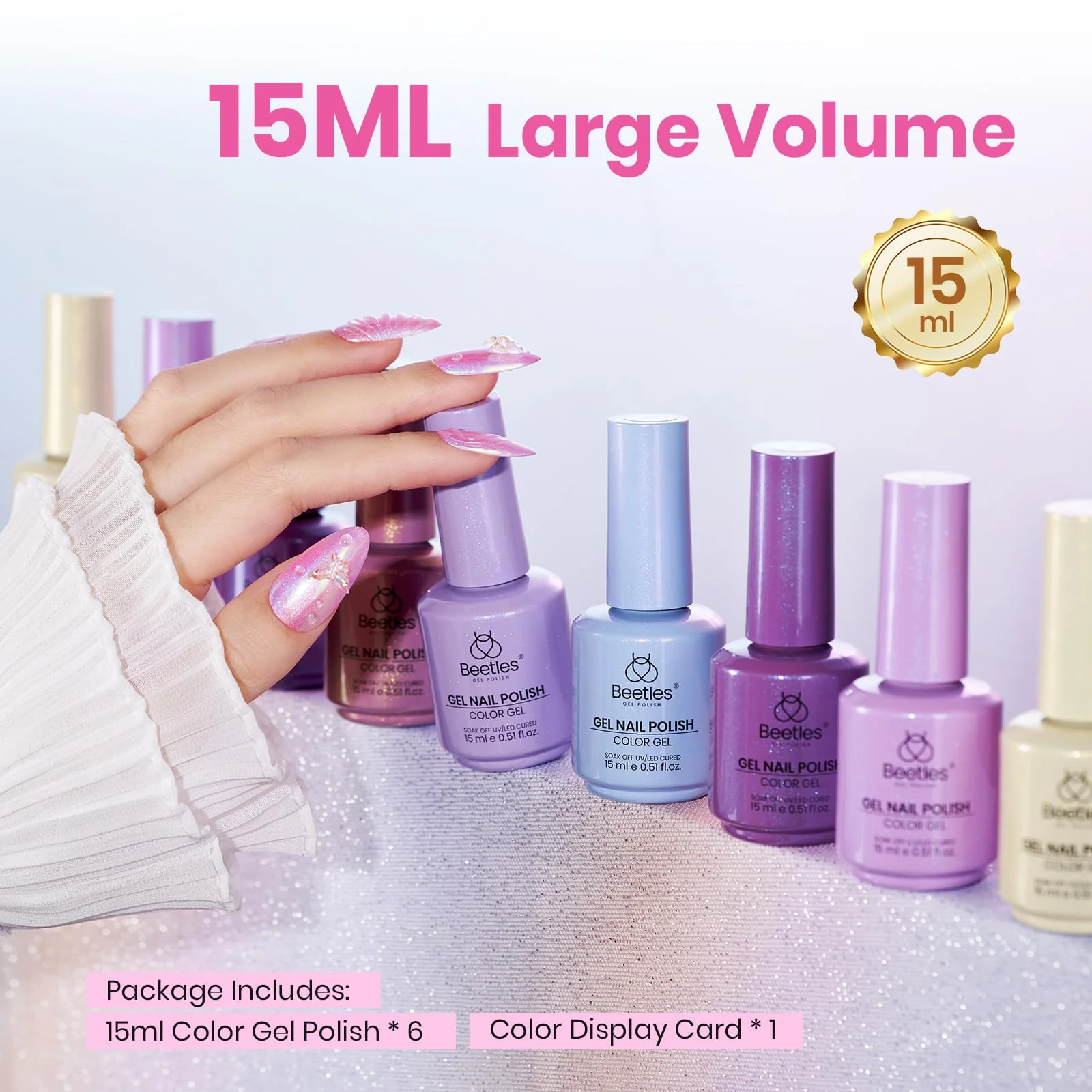 Beetles Pearl Gel Polish Set Ocean Nails Whisper Collection - 15ml Shimmer White Pink Purple Mermaid Nail - Image 7