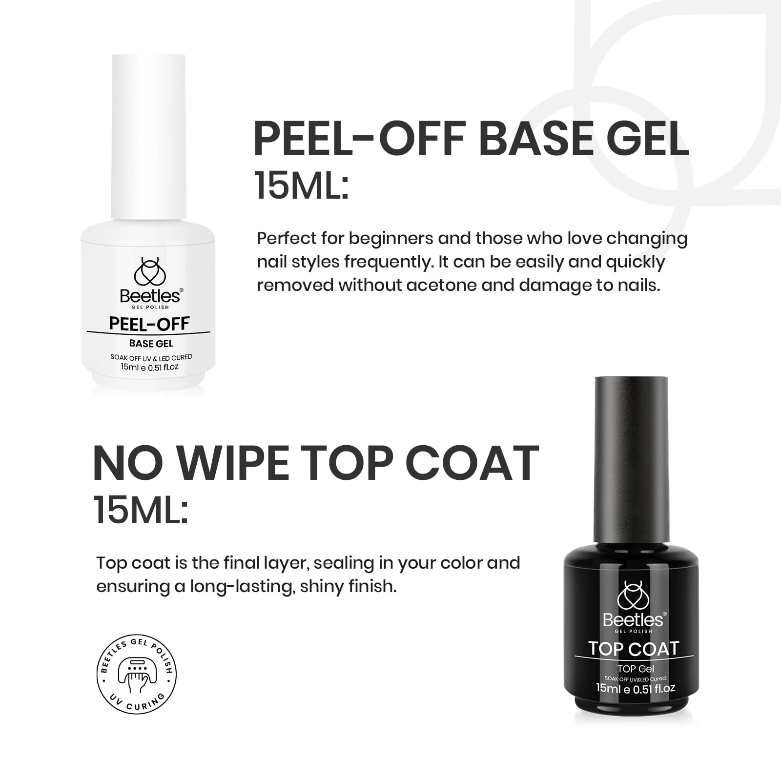 Beetles PEEL-OFF Base Coat and Top Coat Gel Nail Polish Set - Image 2