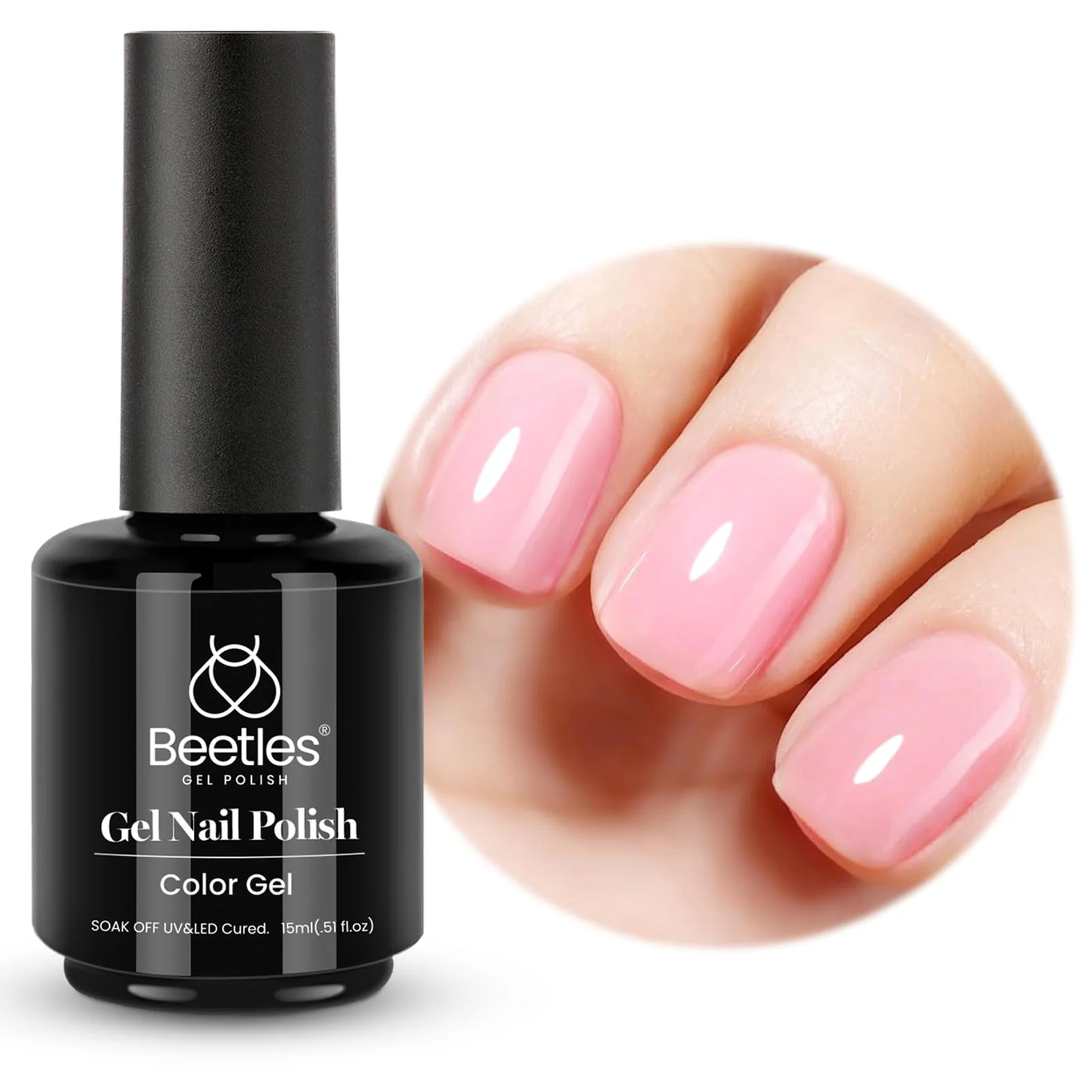 Beetles Pink Gel Nail Polish - 15ML Baby Pink Nude Gel Polish Nail Concealer Jelly Sheer Translucent Effect - Image 8