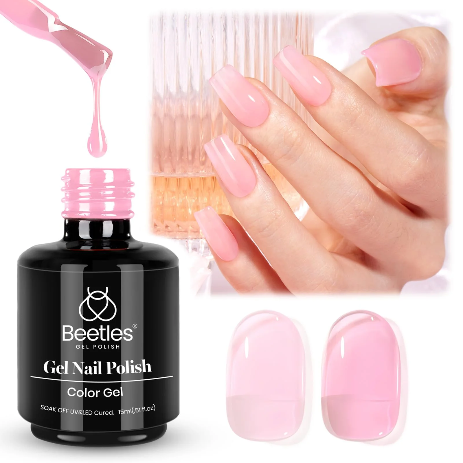 Beetles Pink Gel Nail Polish - 15ML Baby Pink Nude Gel Polish Nail Concealer Jelly Sheer Translucent Effect - Image 9