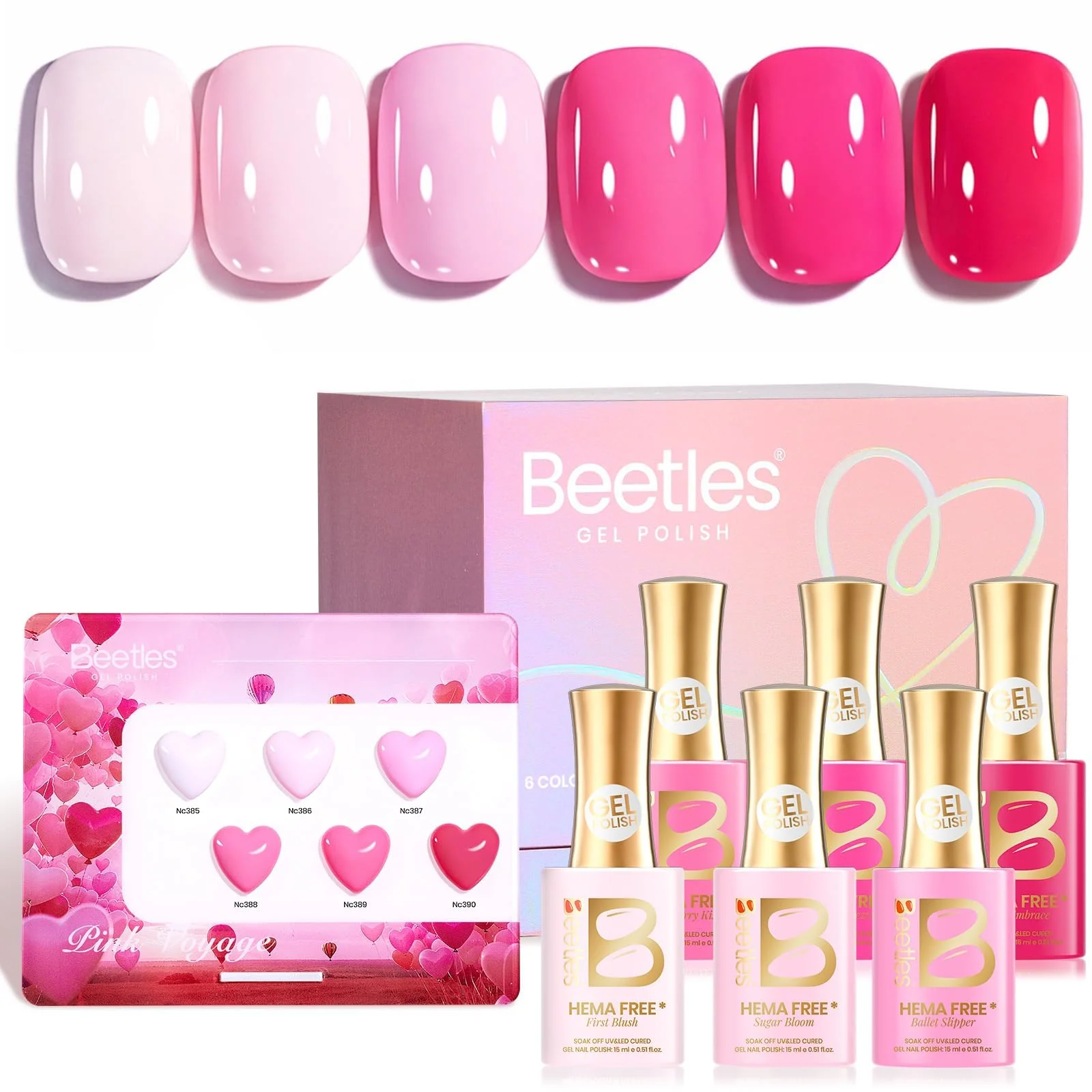Beetles Pink Gel Polish Set - Pinks Nails Escape 15ML, 6 Colors Hema Free Pink Gel Nail Polish Set
