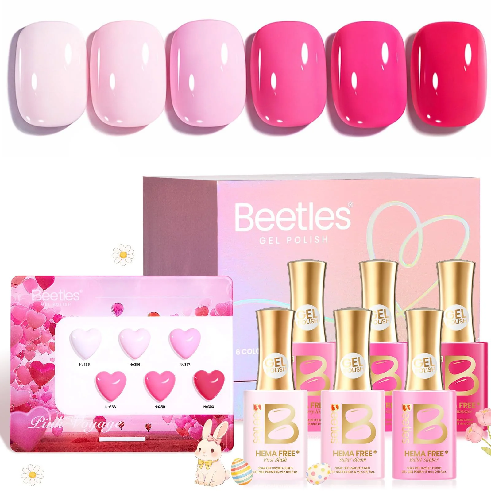 Beetles Pink Gel Polish Set - Pinks Nails Escape 15ML, 6 Colors Hema Free Pink Gel Nail Polish Set - Image 2