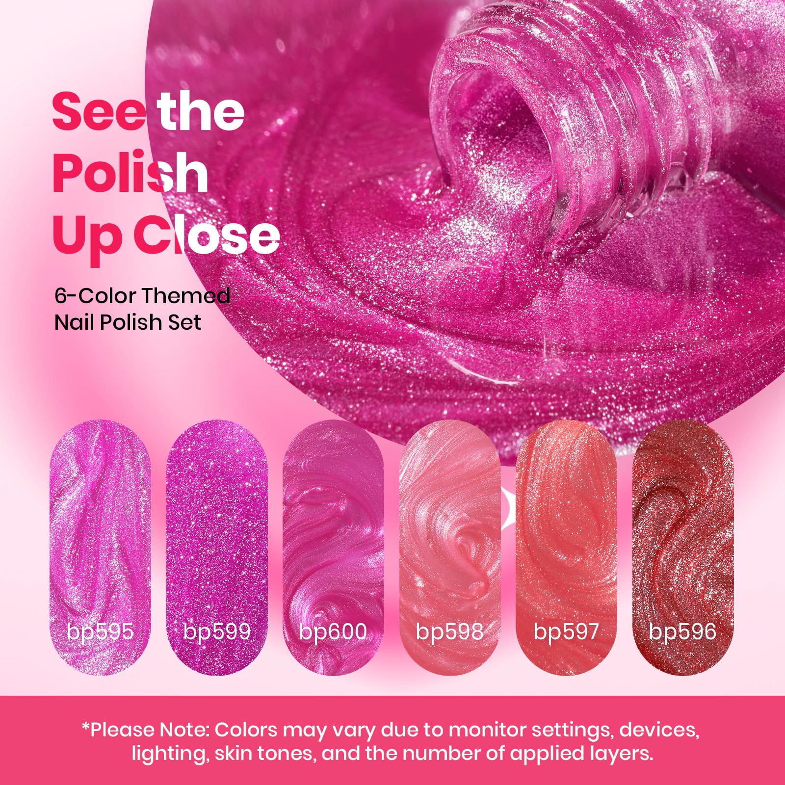 Beetles Pink Nail Polish Set - Hearts Aflutter 6 Colors Hot Pink Red Quick Dry Light Pink Nails Polish Set - Image 3