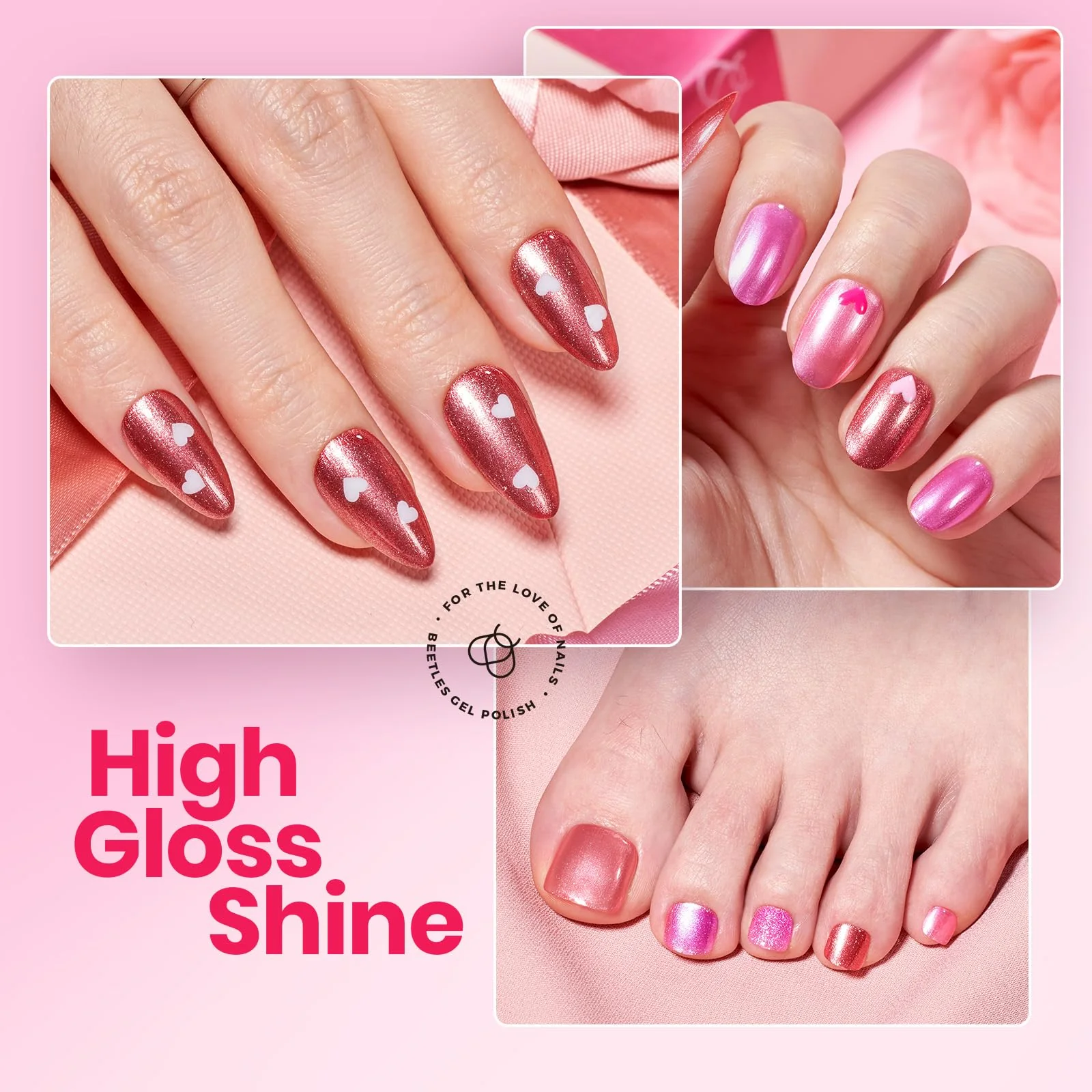 Beetles Pink Nail Polish Set - Hearts Aflutter 6 Colors Hot Pink Red Quick Dry Light Pink Nails Polish Set - Image 4