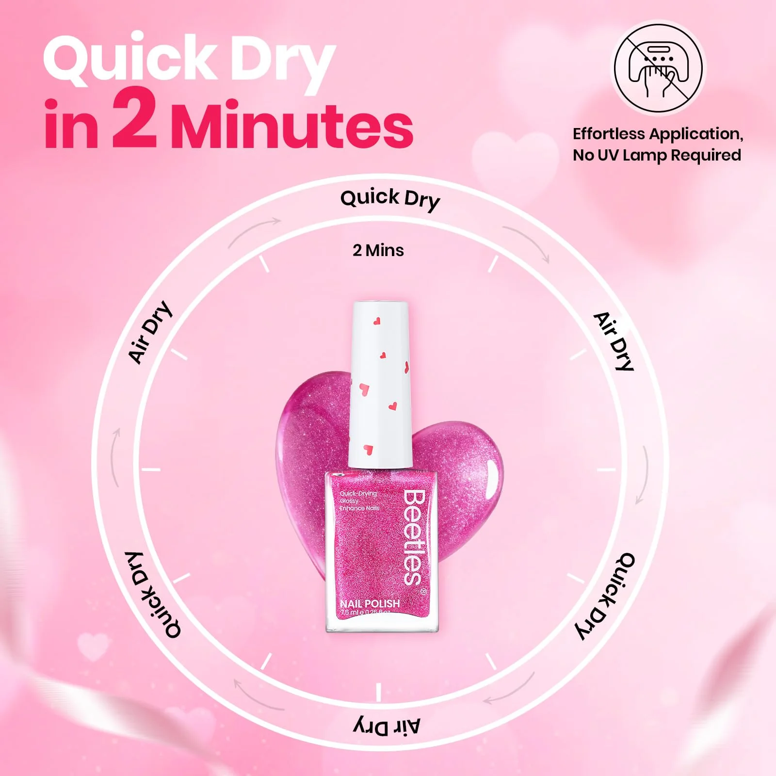 Beetles Pink Nail Polish Set - Hearts Aflutter 6 Colors Hot Pink Red Quick Dry Light Pink Nails Polish Set - Image 5