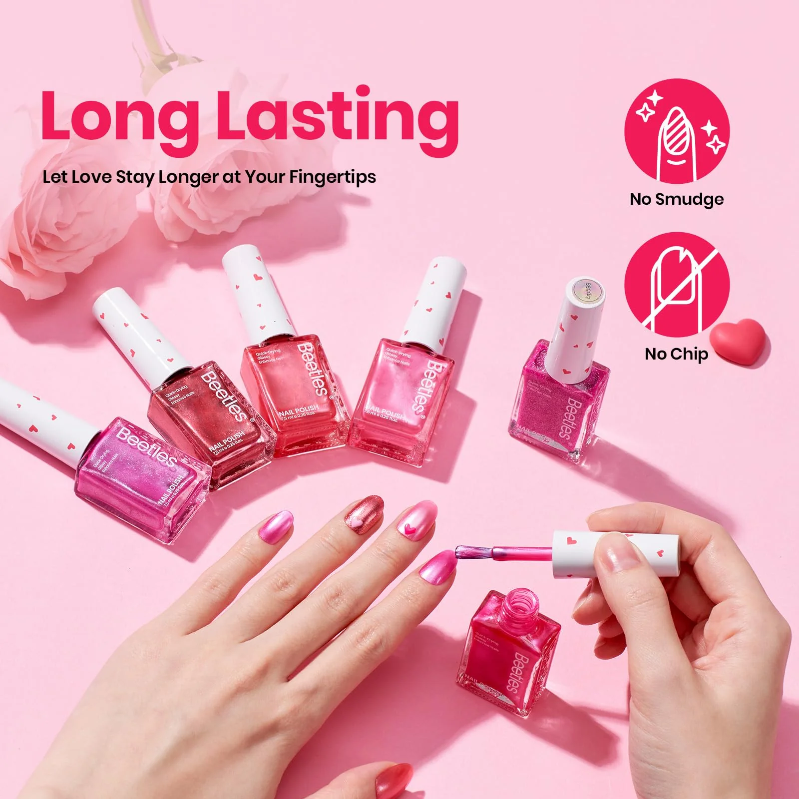 Beetles Pink Nail Polish Set - Hearts Aflutter 6 Colors Hot Pink Red Quick Dry Light Pink Nails Polish Set - Image 6