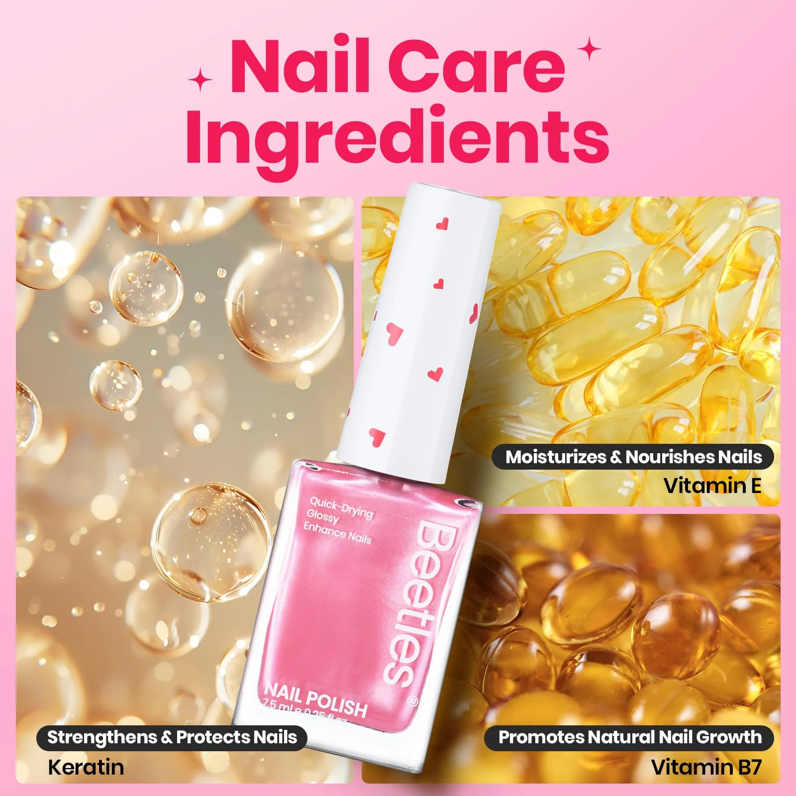 Beetles Pink Nail Polish Set - Hearts Aflutter 6 Colors Hot Pink Red Quick Dry Light Pink Nails Polish Set - Image 7